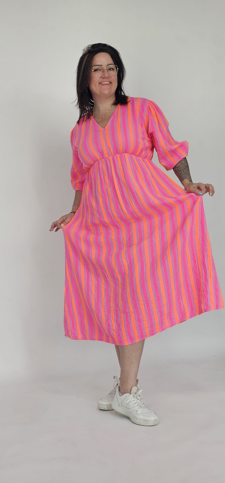 KATOENEN MAXI JURK STREEP - 2089