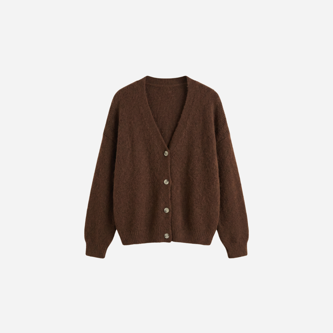 GEBREIDE CARDIGAN MET KNOPEN BRUIN