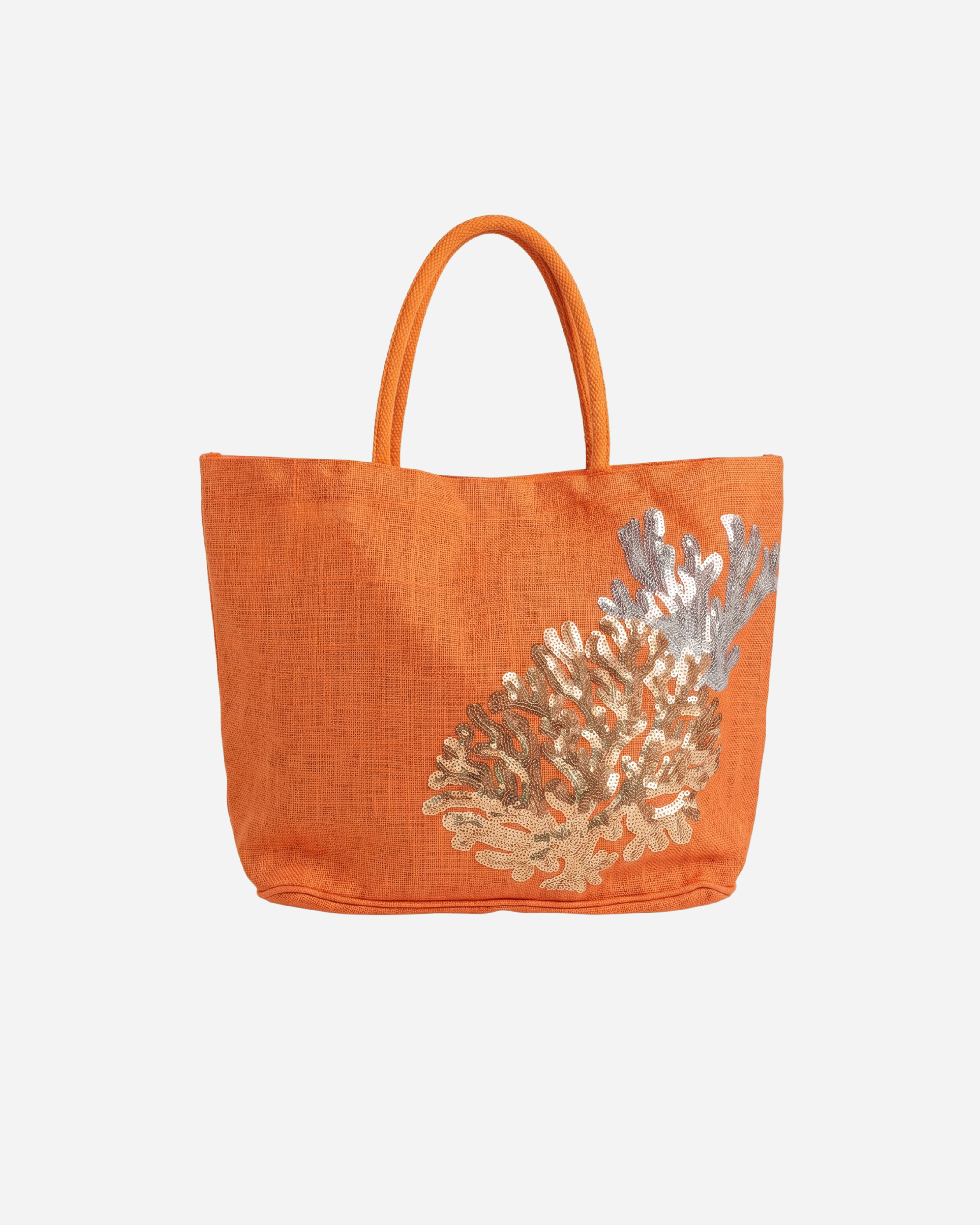 CORAL GLOW SEQUIN BEACH BAG