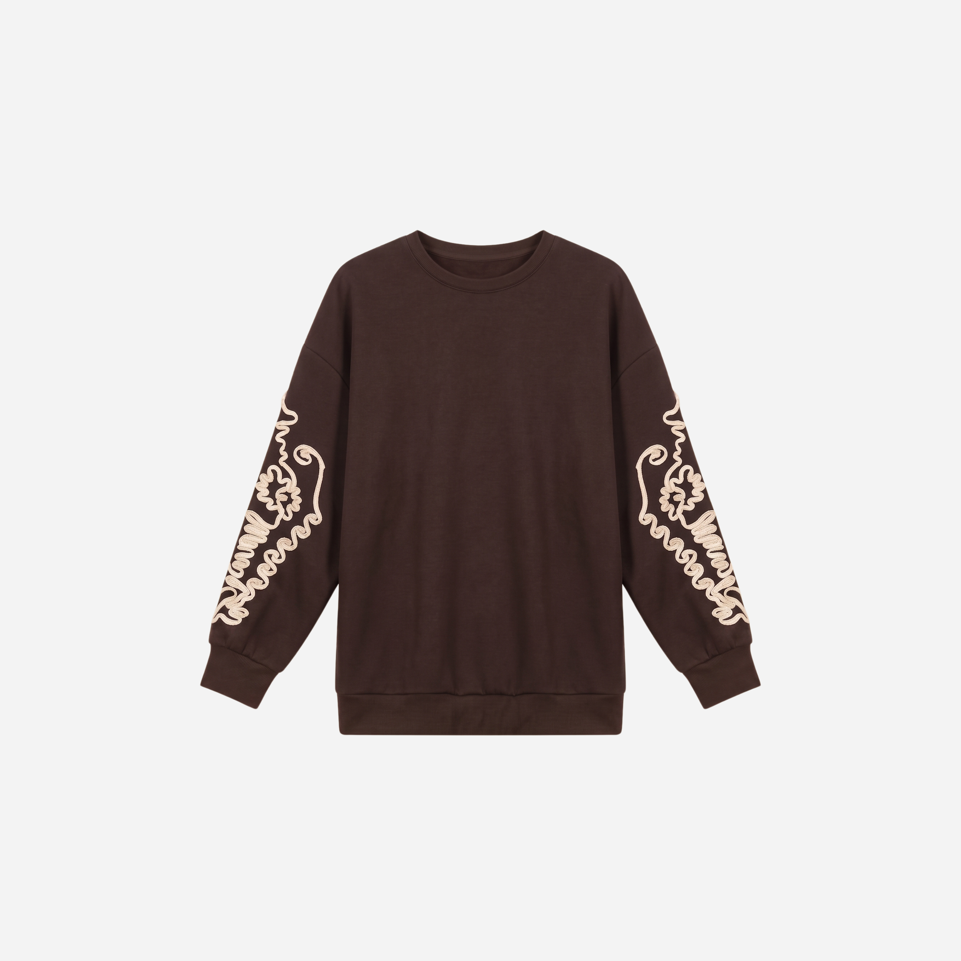 SWEATER MET SIERKOORD MOUW ESPRESSO