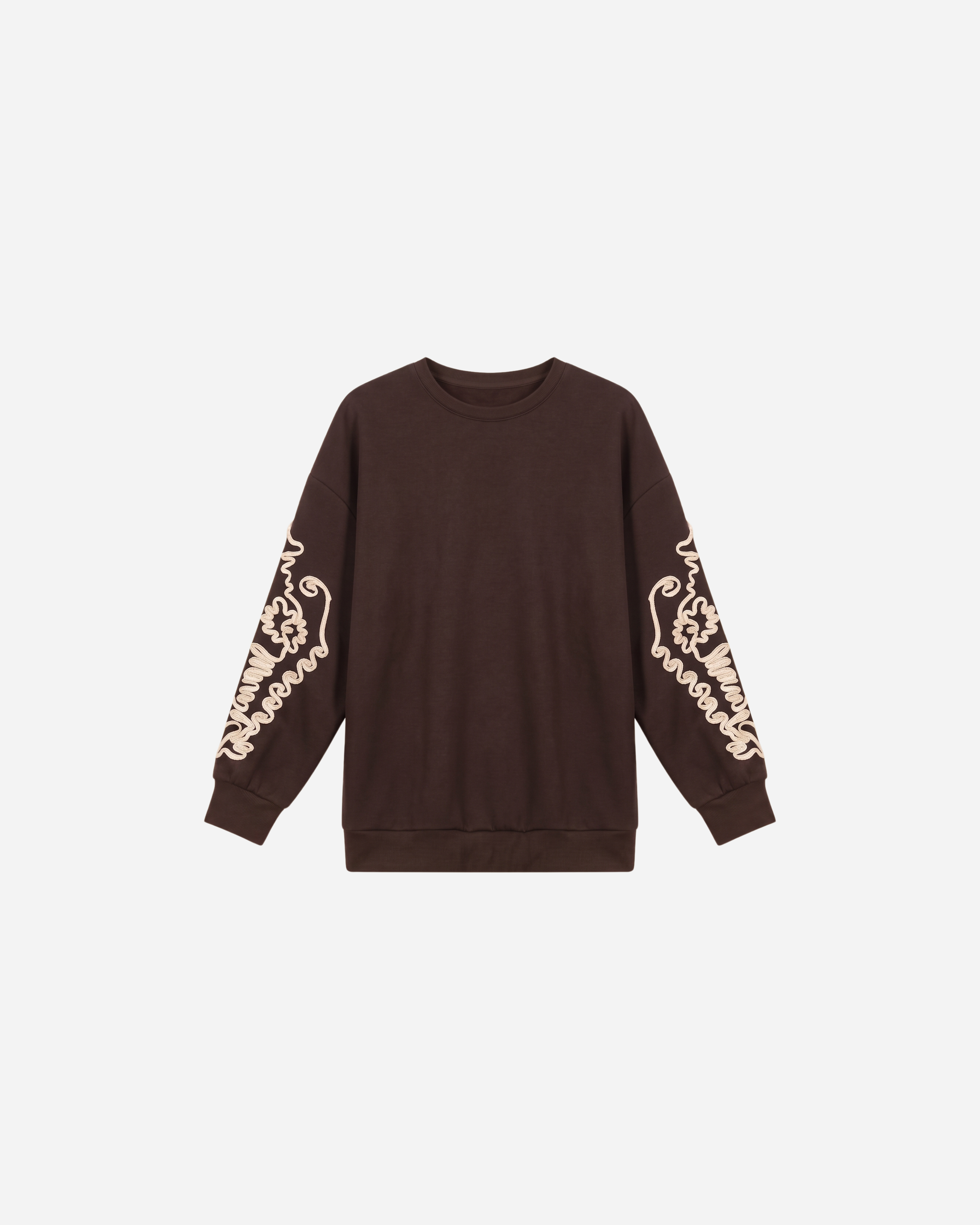 SWEATER MET SIERKOORD MOUW ESPRESSO