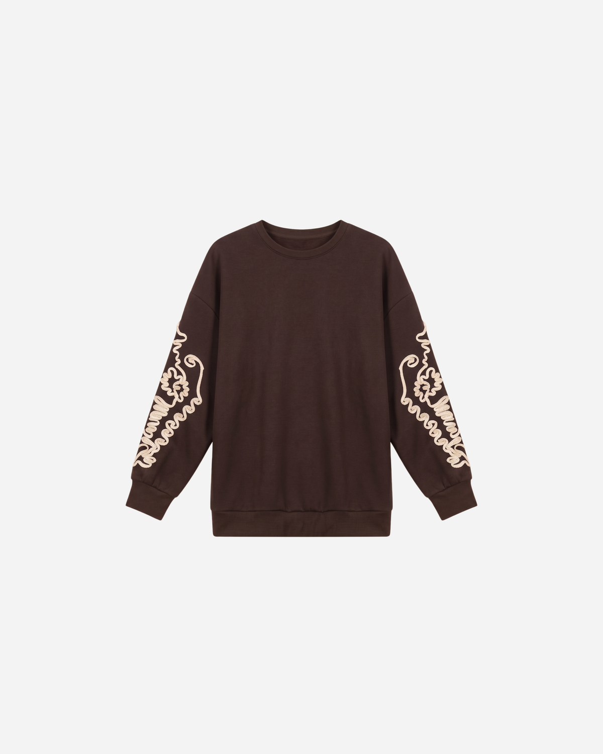 SWEATER MET SIERKOORD MOUW ESPRESSO
