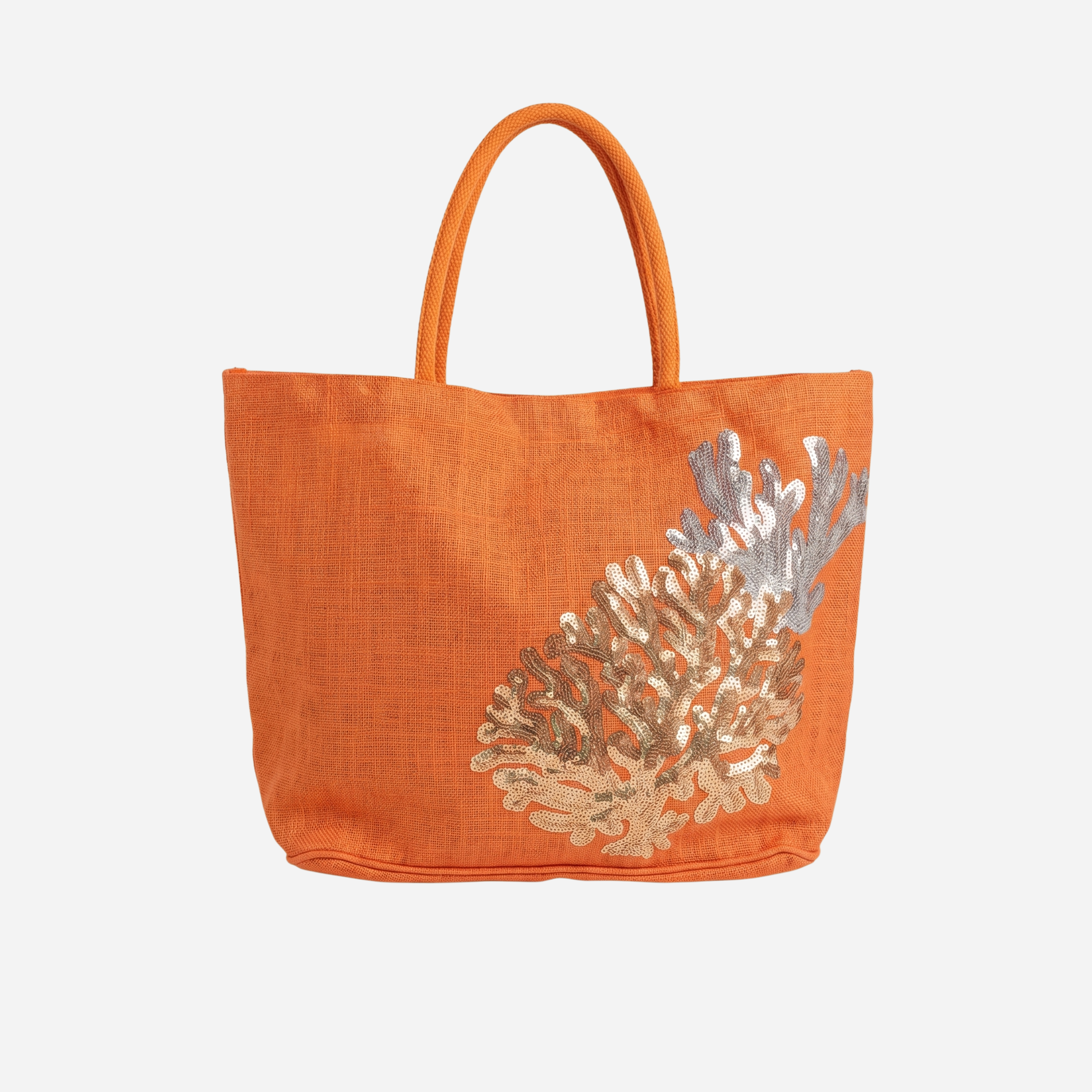 CORAL GLOW SEQUIN BEACH BAG
