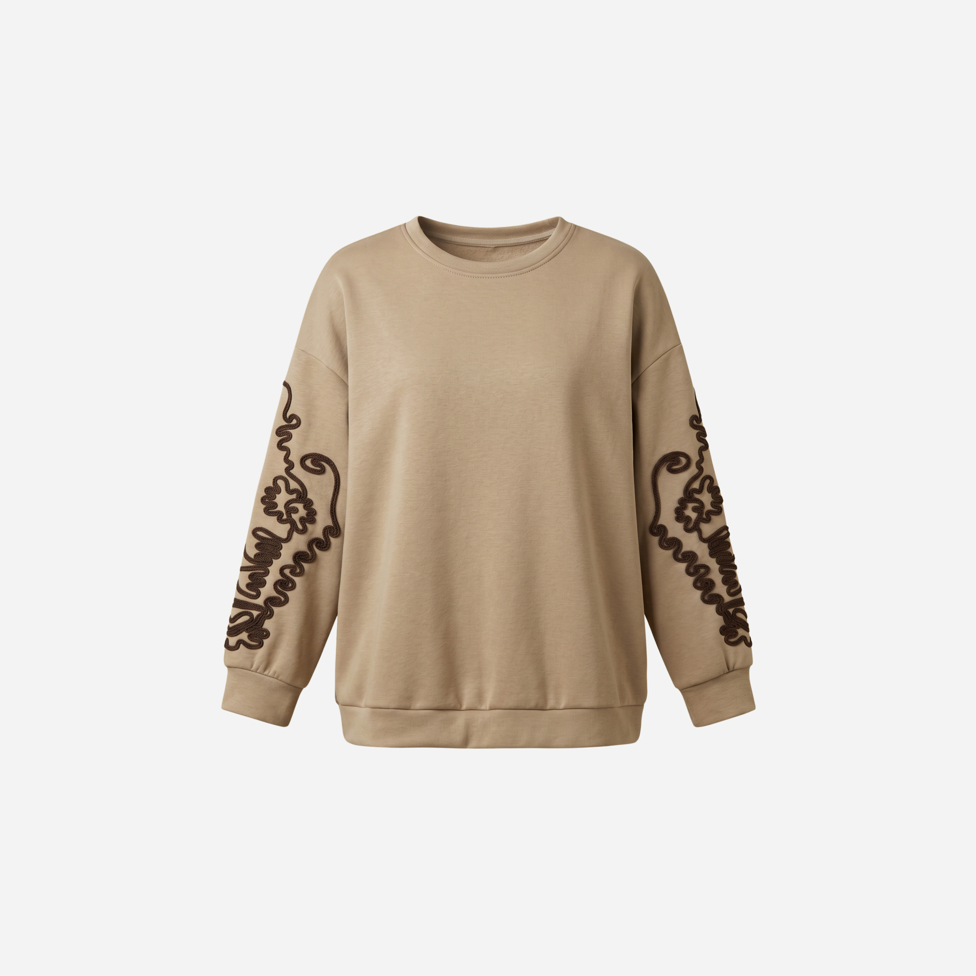 SWEATER MET SIERKOORD MOUW BEIGE