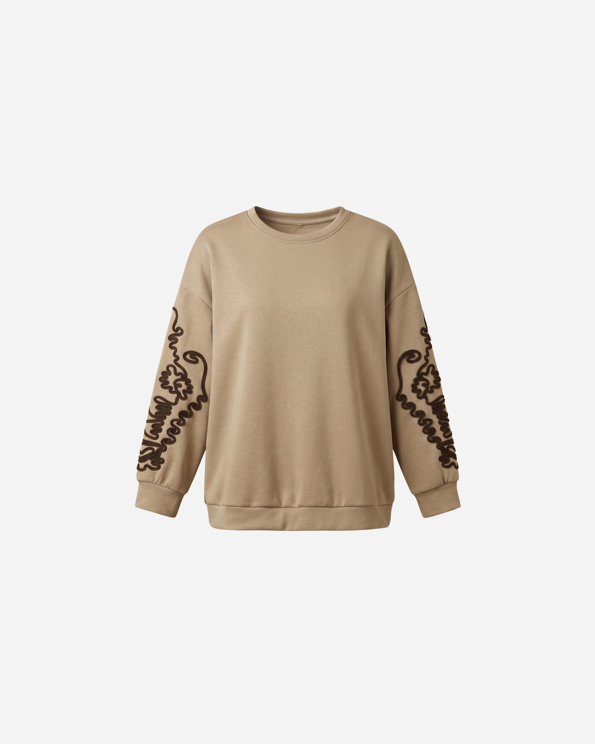 SWEATER MET SIERKOORD MOUW BEIGE