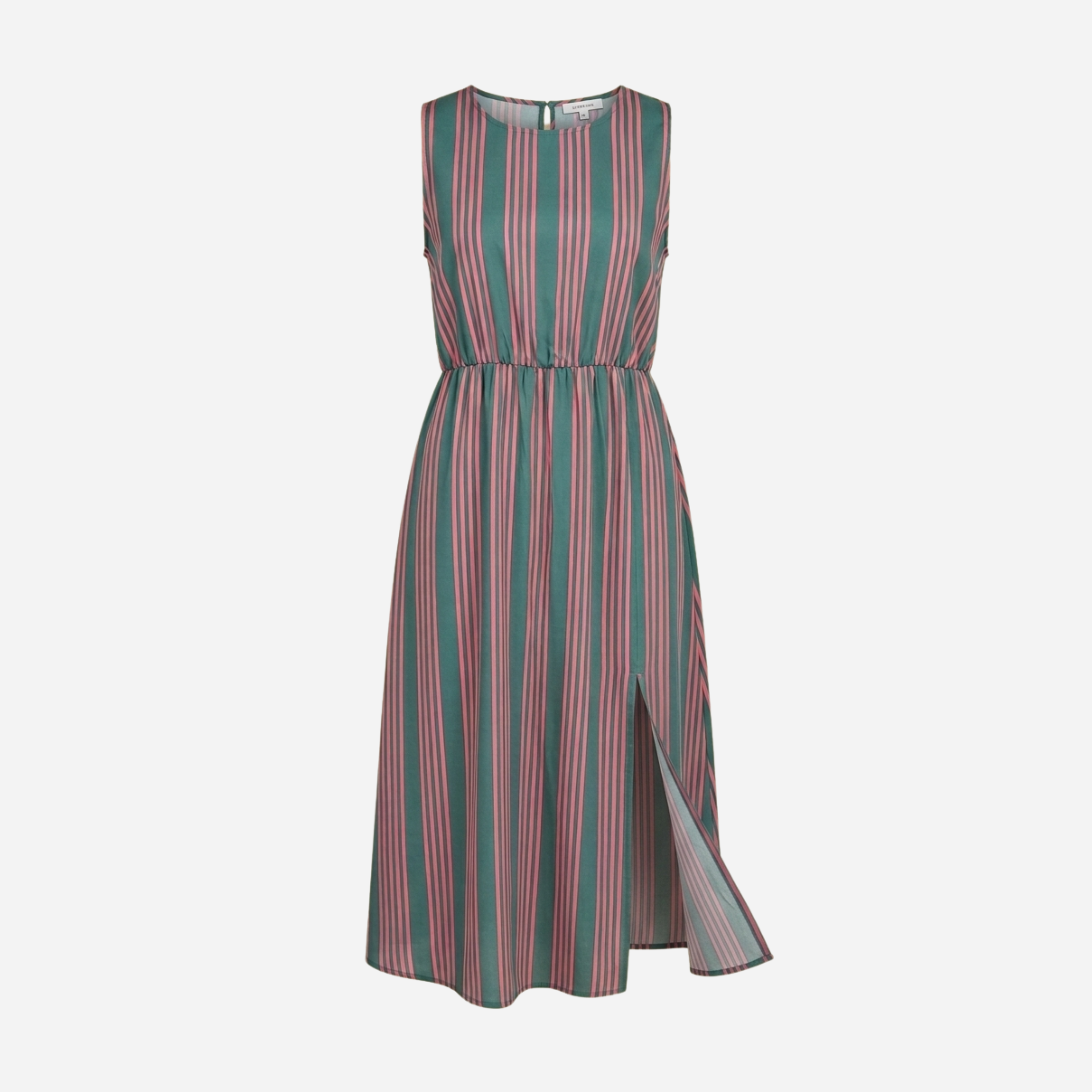 STREEPJES JURK MOUWLOOS GROEN/ROZE