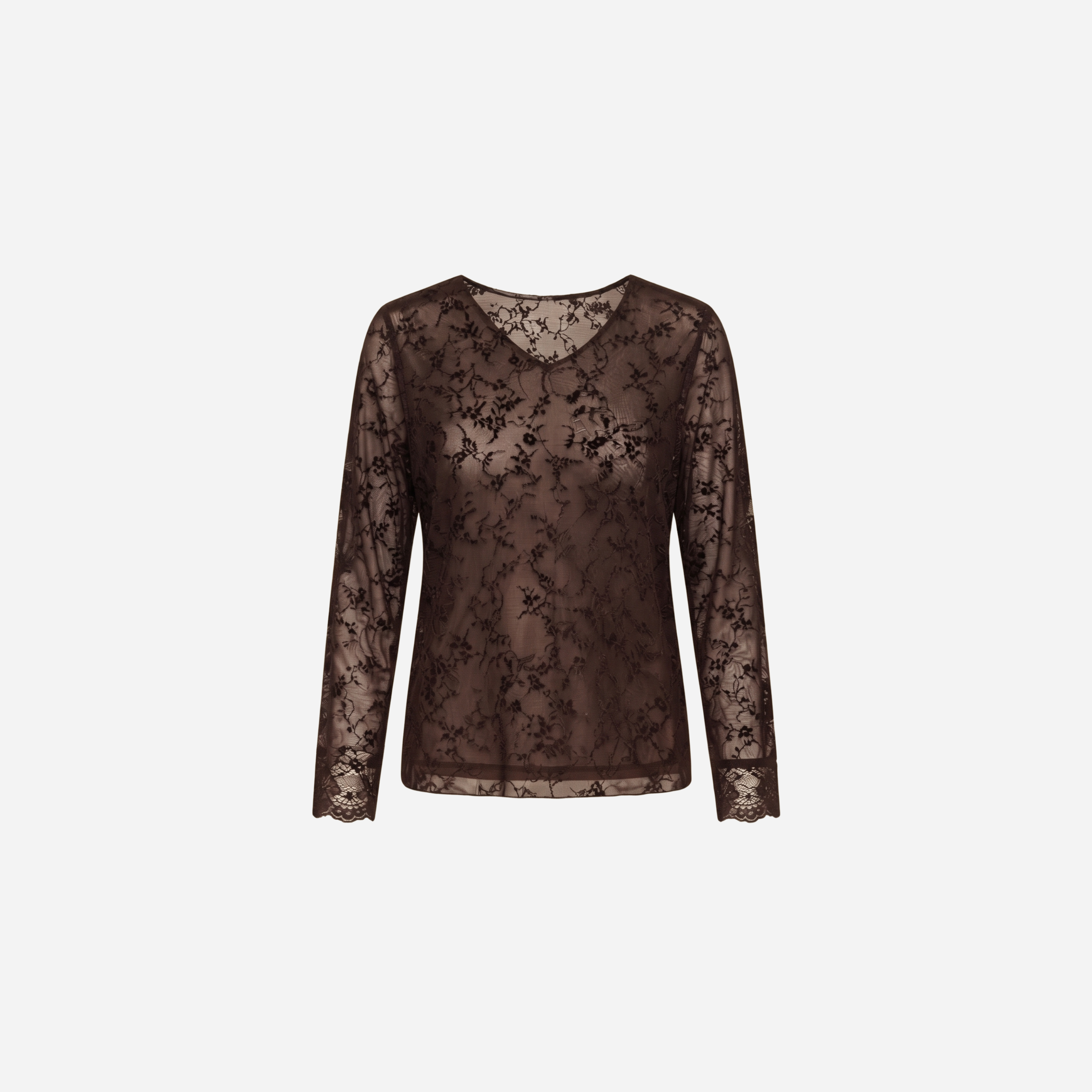 MESH TOP FLOWERS V-HALS ESPRESSO