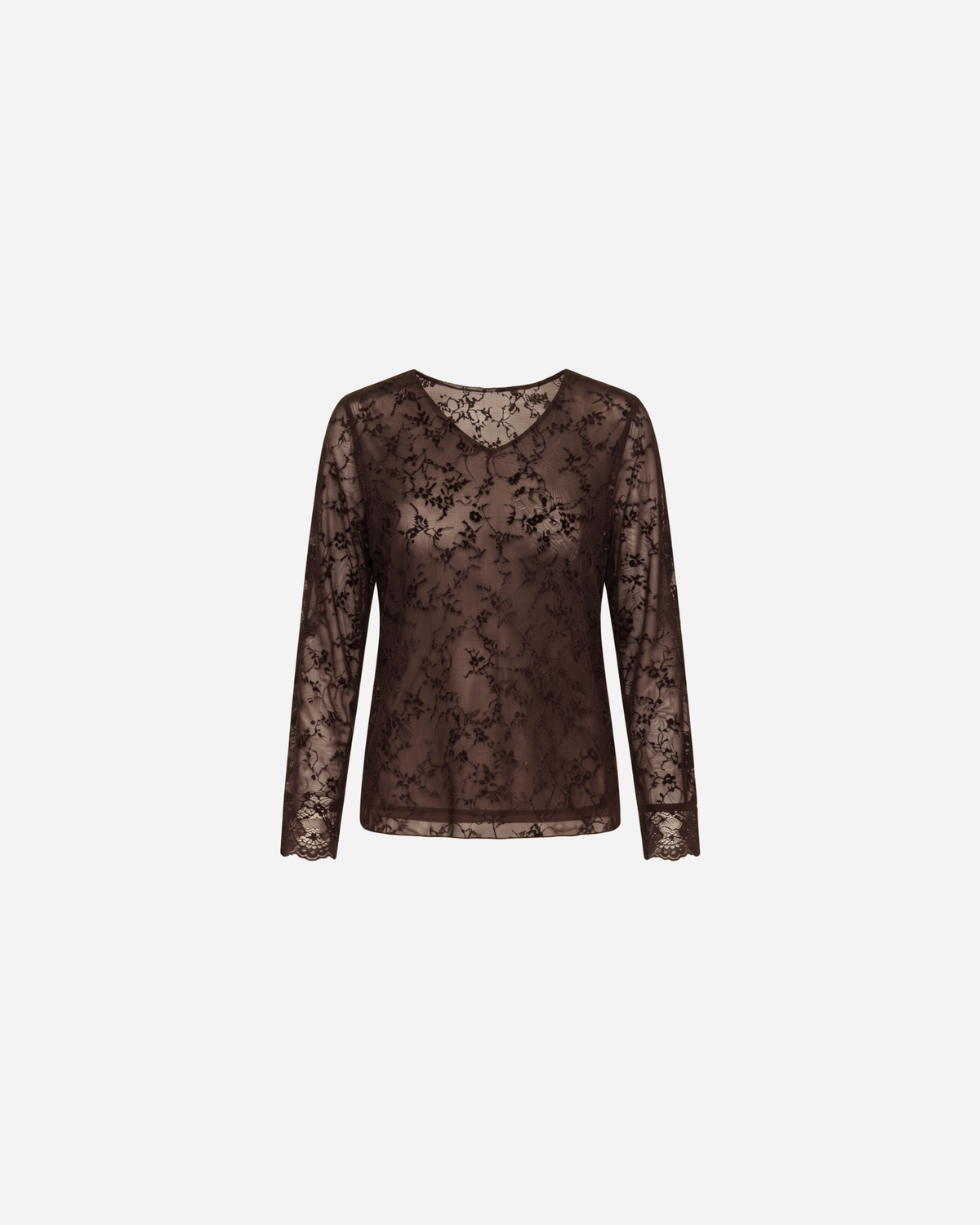 MESH TOP FLOWERS V-HALS ESPRESSO