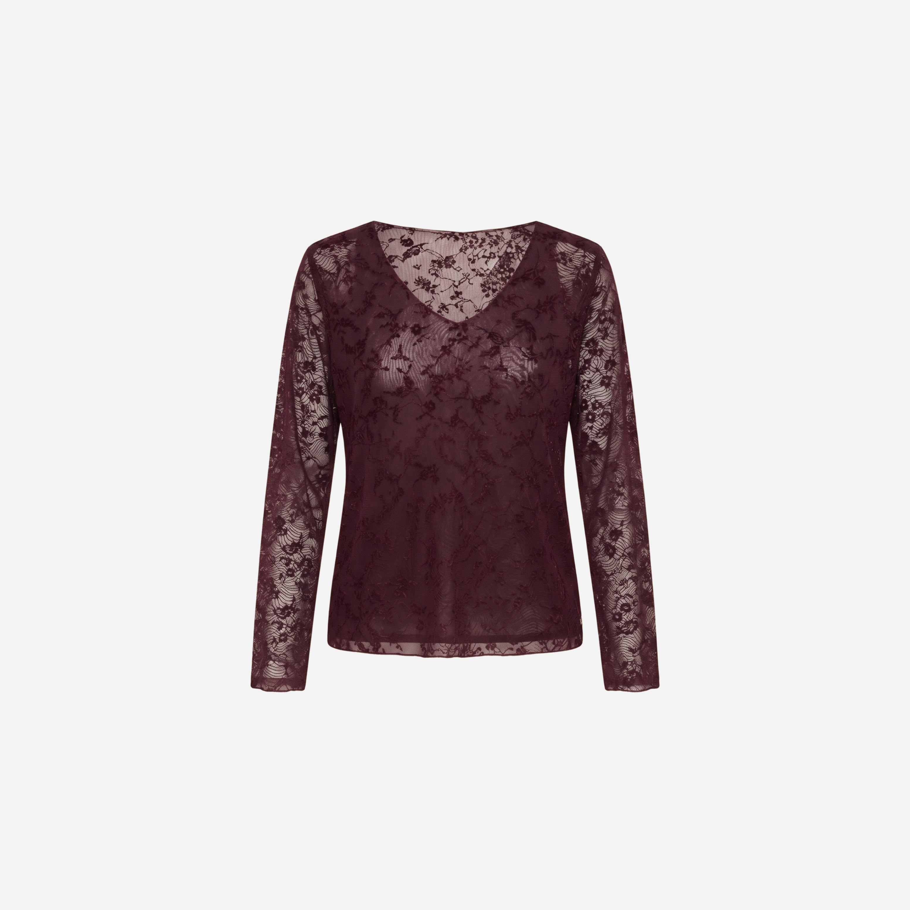 MESH TOP FLOWERS V-HALS BURGUNDY