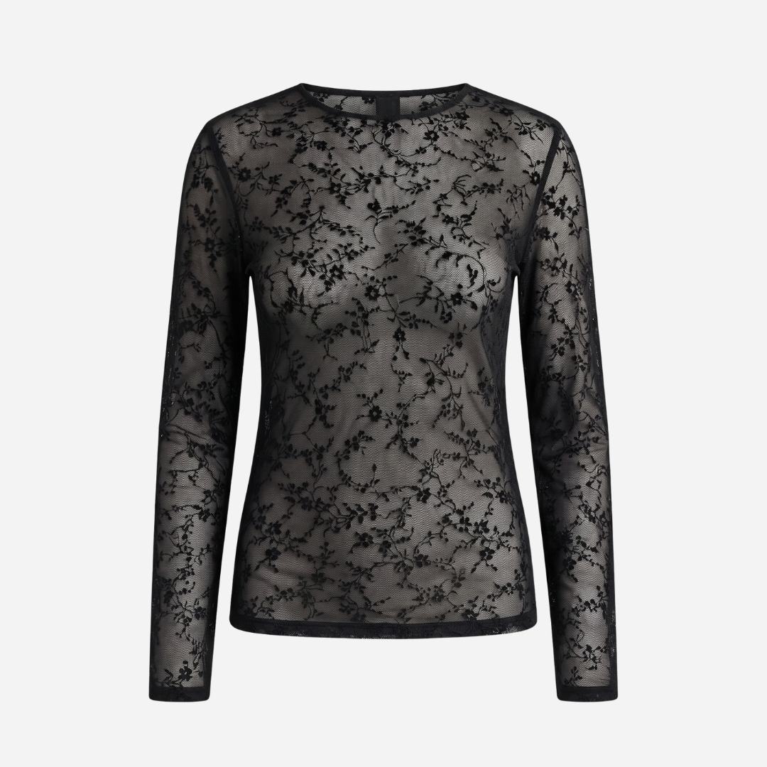 LACE TOP FLOWERS ZWART