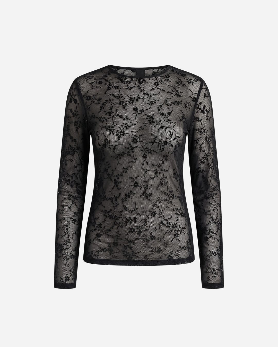 LACE TOP FLOWERS ZWART