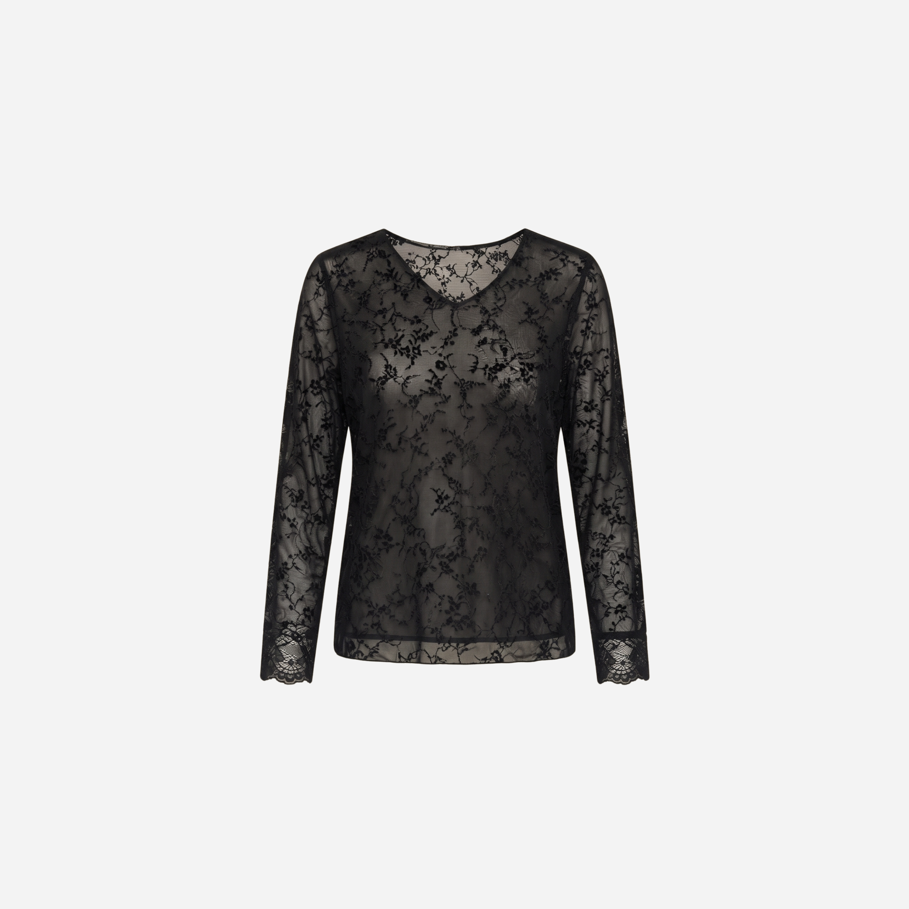 MESH TOP FLOWERS V-HALS ZWART