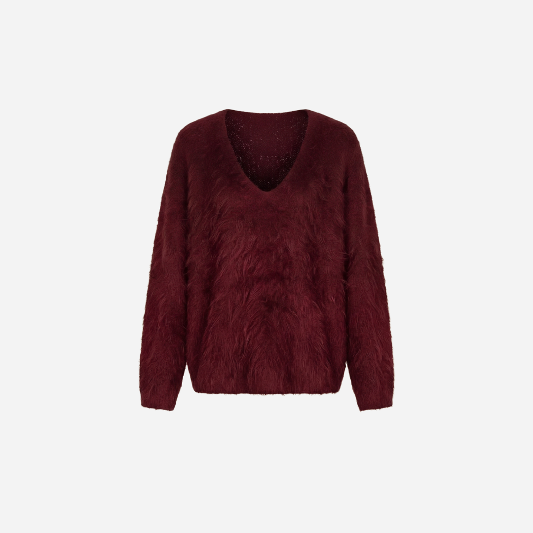 ZACHTE FLUFFY V-HALS TRUI BURGUNDY