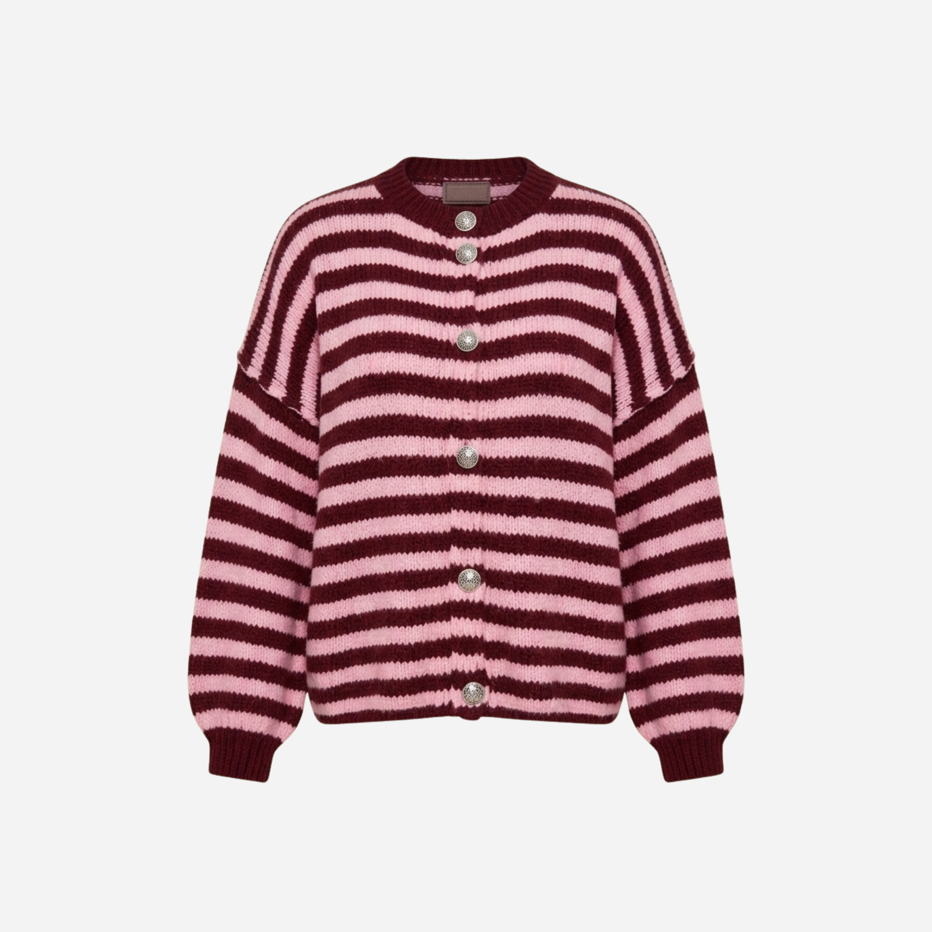 STREEP VEST MET SIERKNOPEN BORDEAUX/ROZE