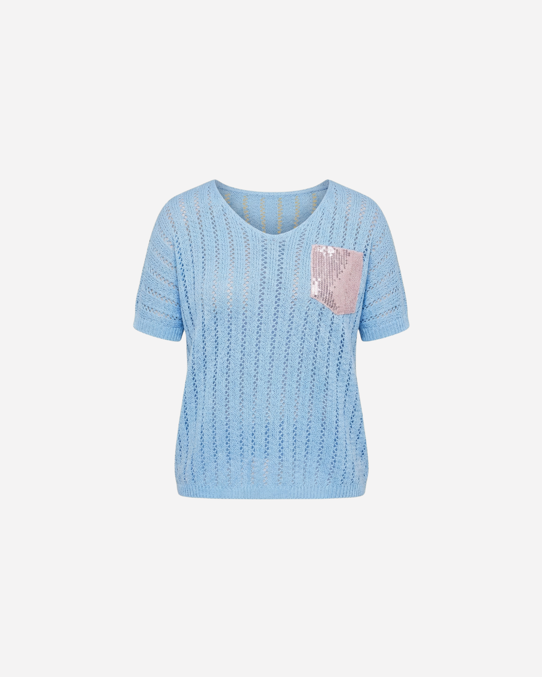 GEBREID T-SHIRT MET GLITTERZAKJE - 1986