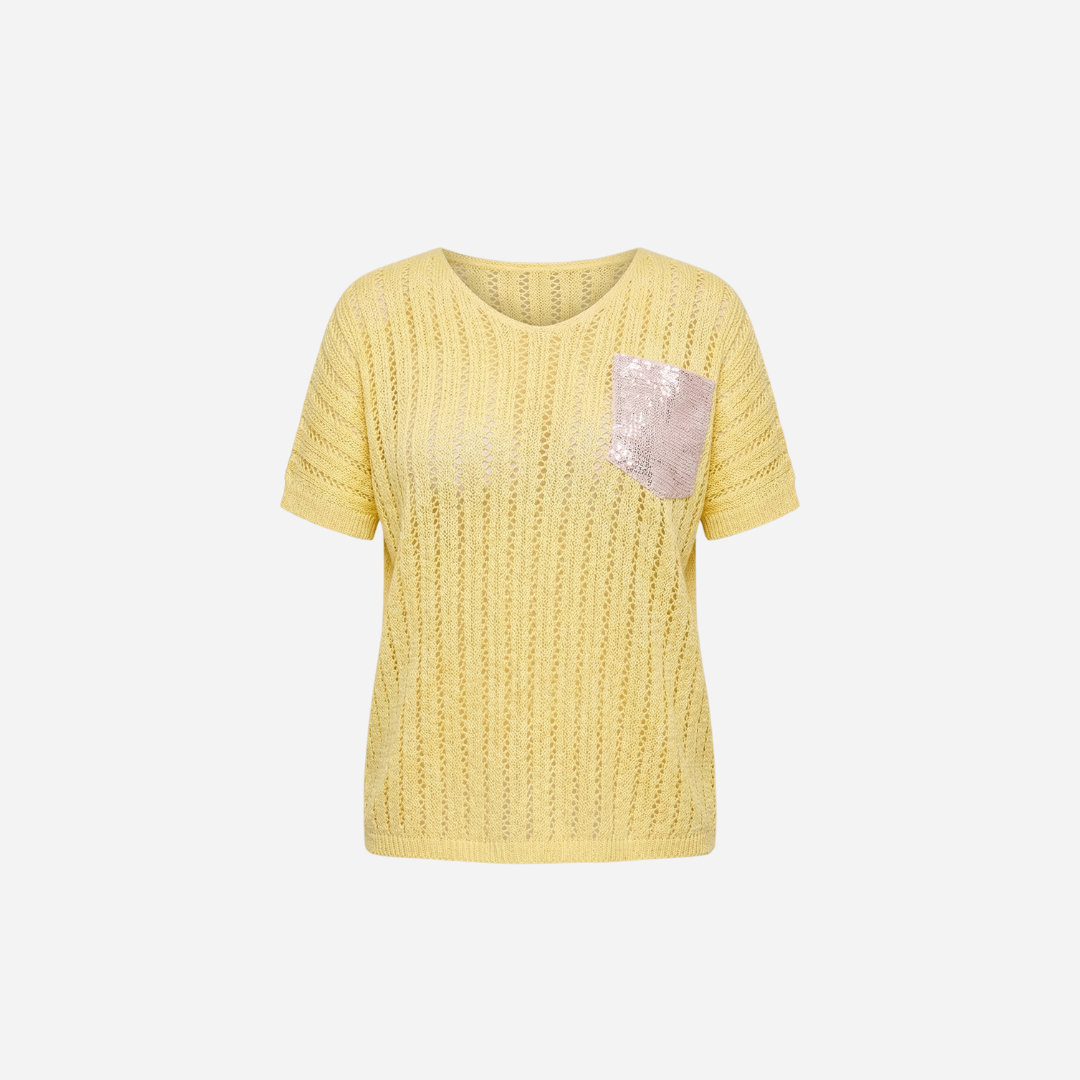 GEBREID T-SHIRT MET GLITTERZAKJE - 1986