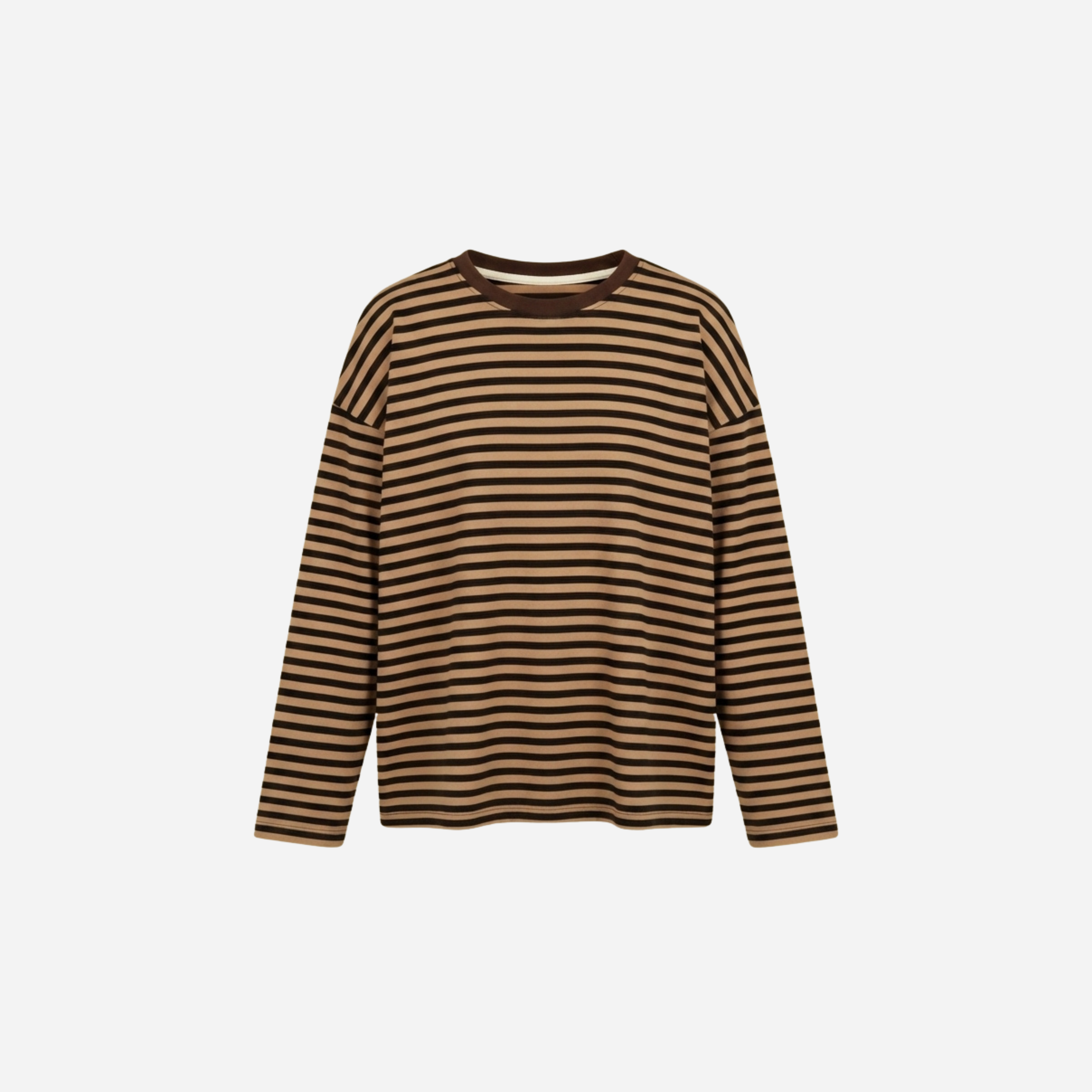 STREEP SHIRT LONGSLEEVE BEIGE/ESPRESSO