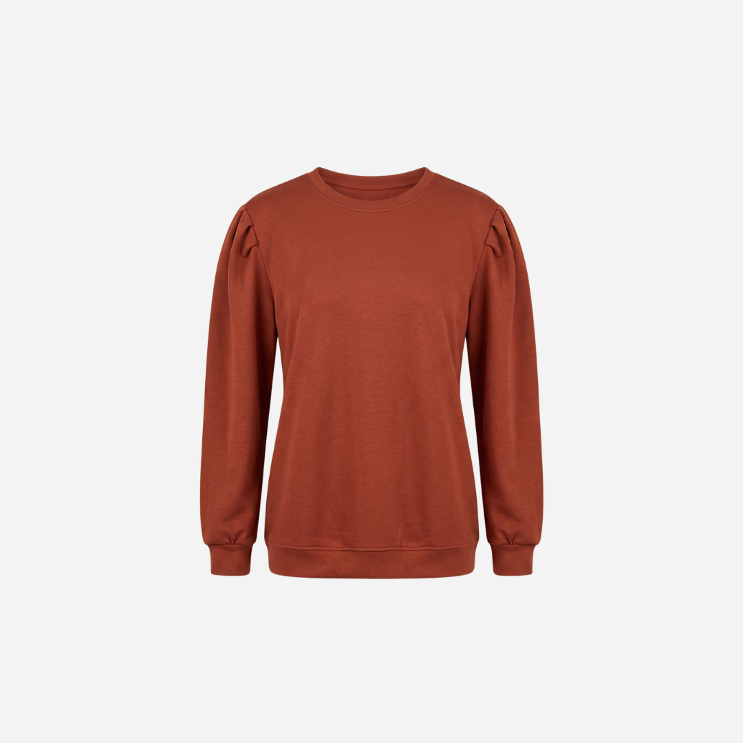 BASIC SWEATER MET POFMOUW BRIQUE