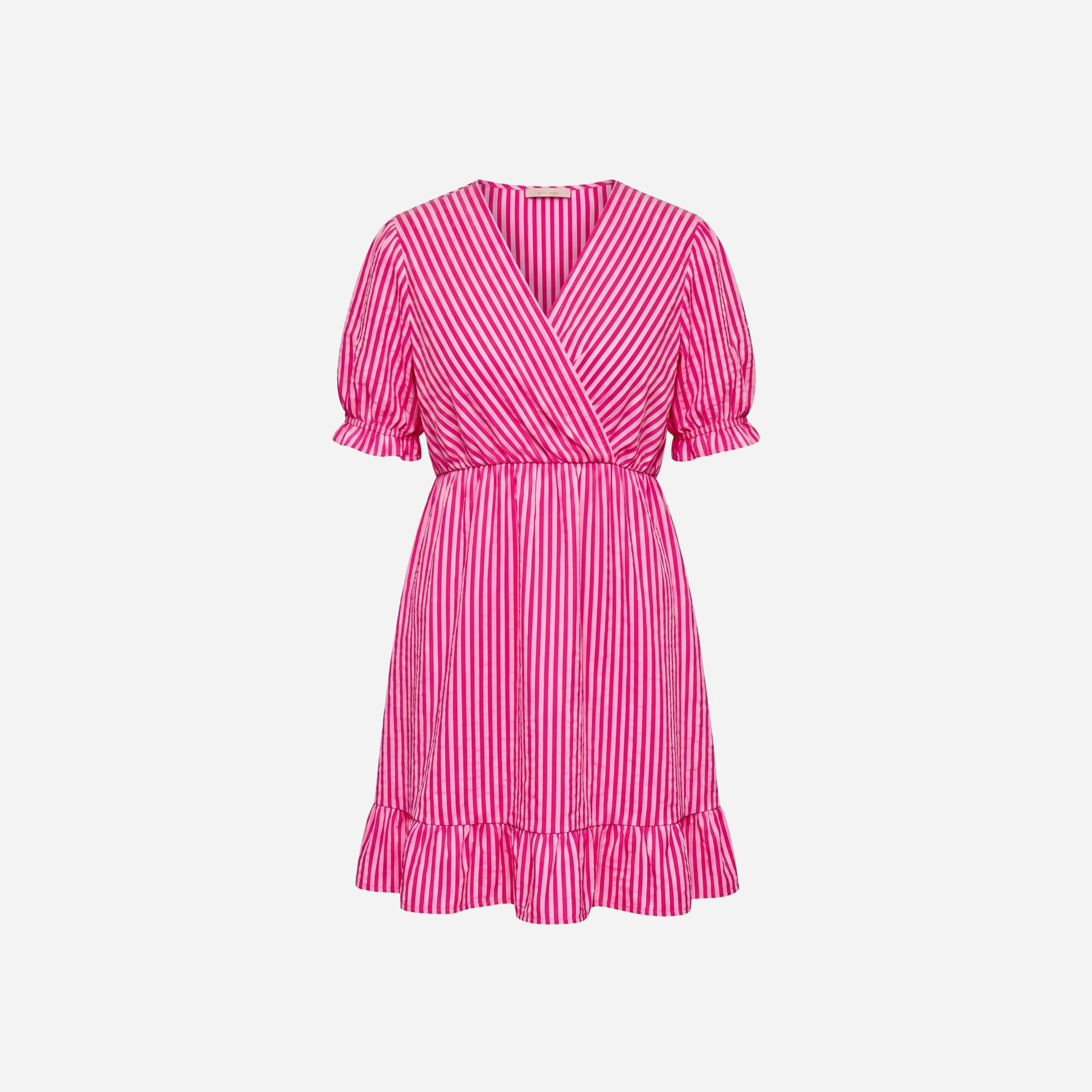 KATOENEN MOUSSELINE STREEP JURK FUCHSIA