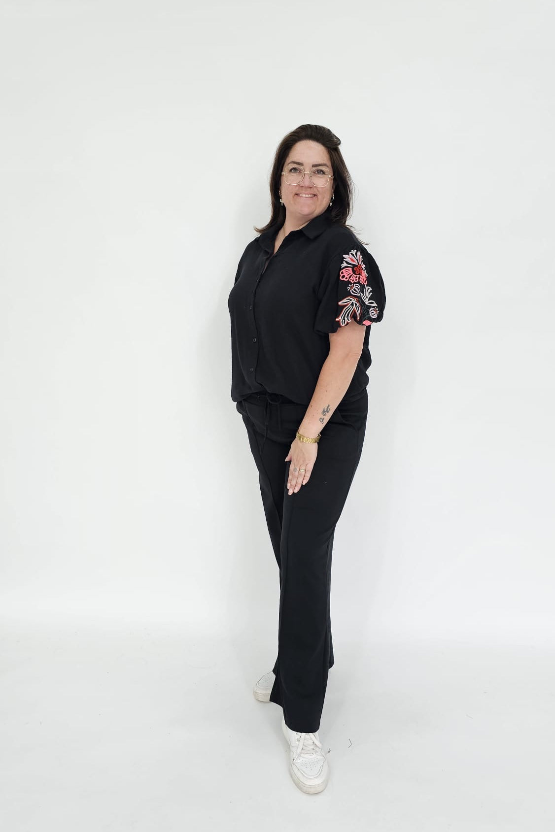 KATOENEN BLOUSE MET BLOEMEN POFMOUW - 2073