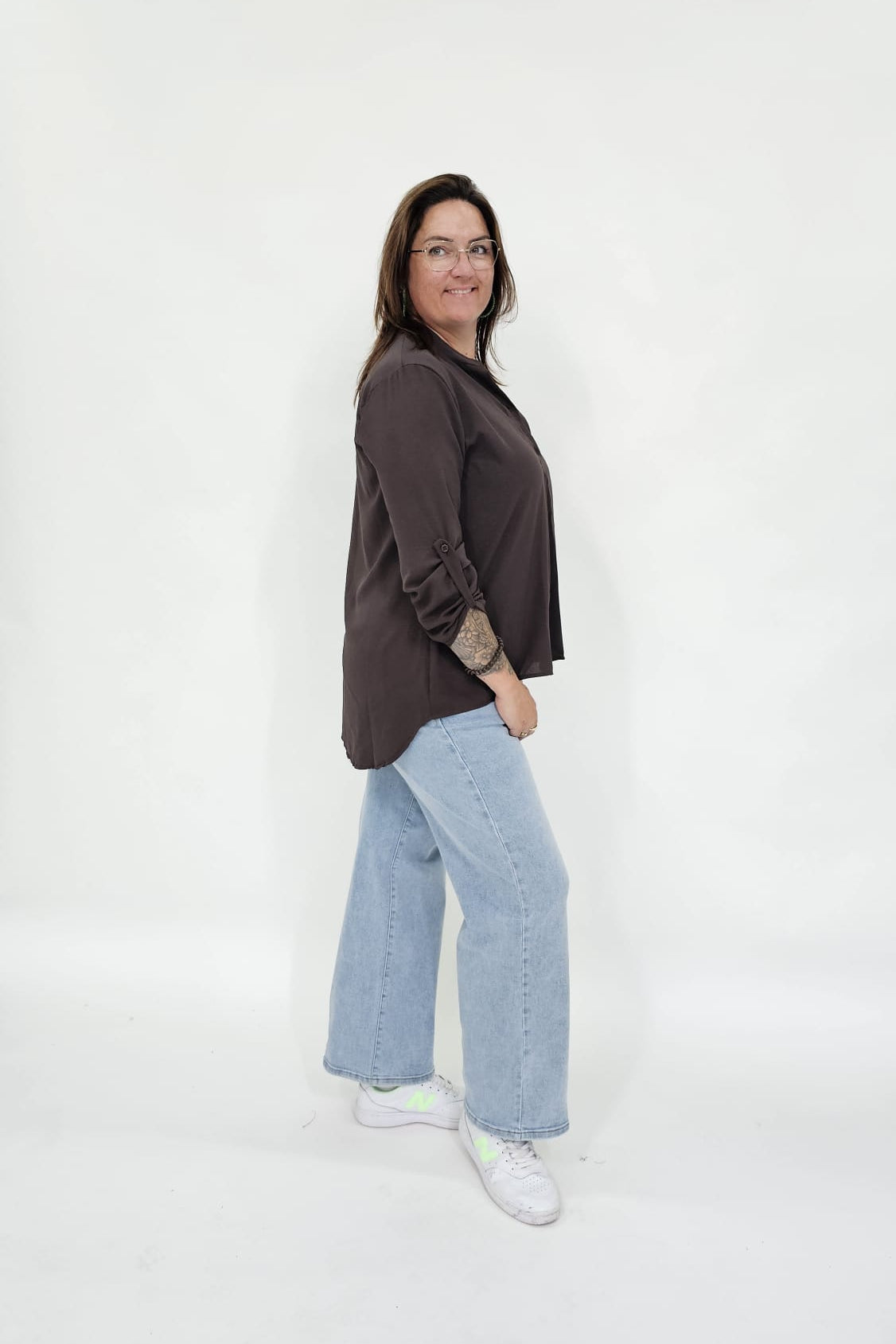 BASIC TOP LANGE MOUW CHOCO