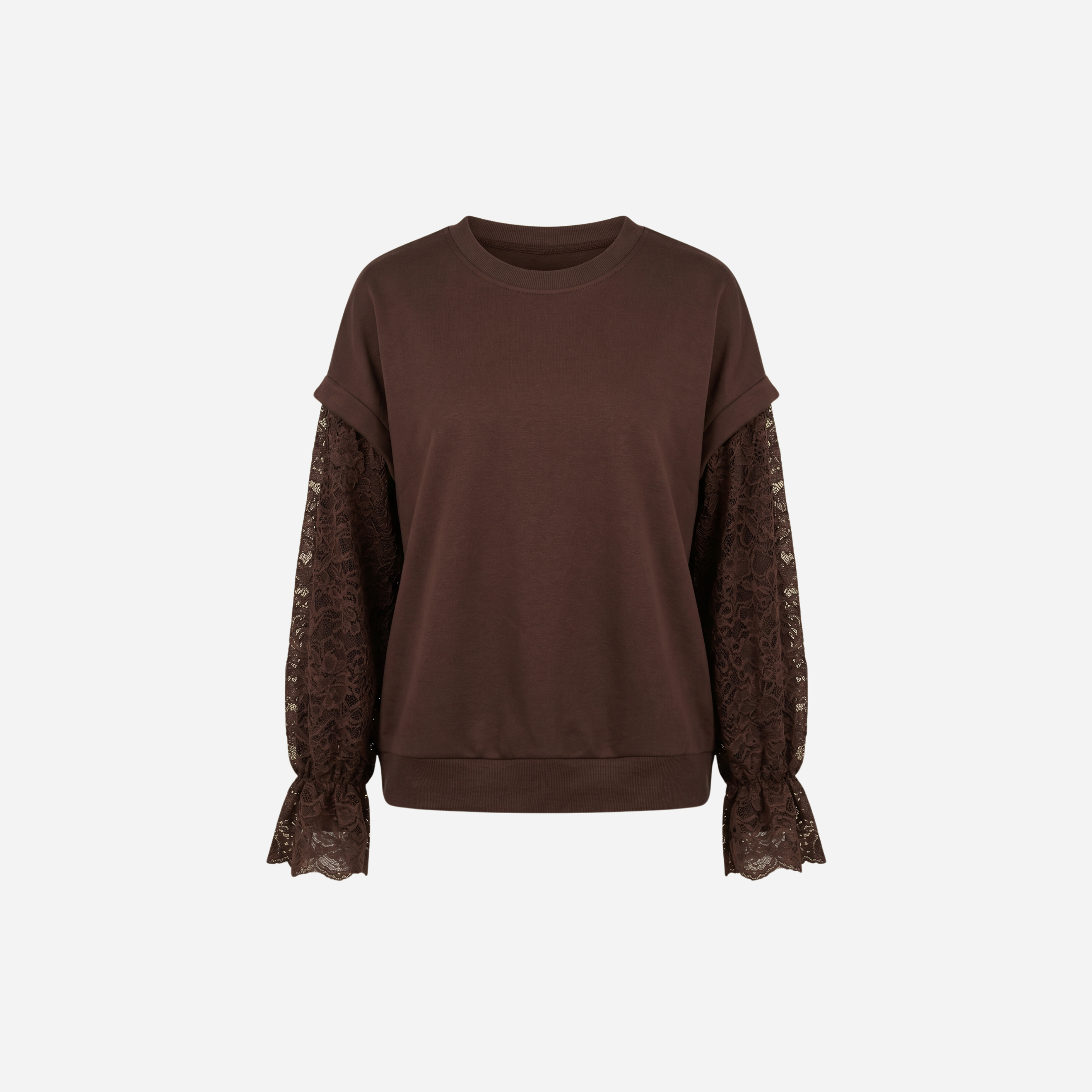 SWEATER MET LACE MOUW ESPRESSO