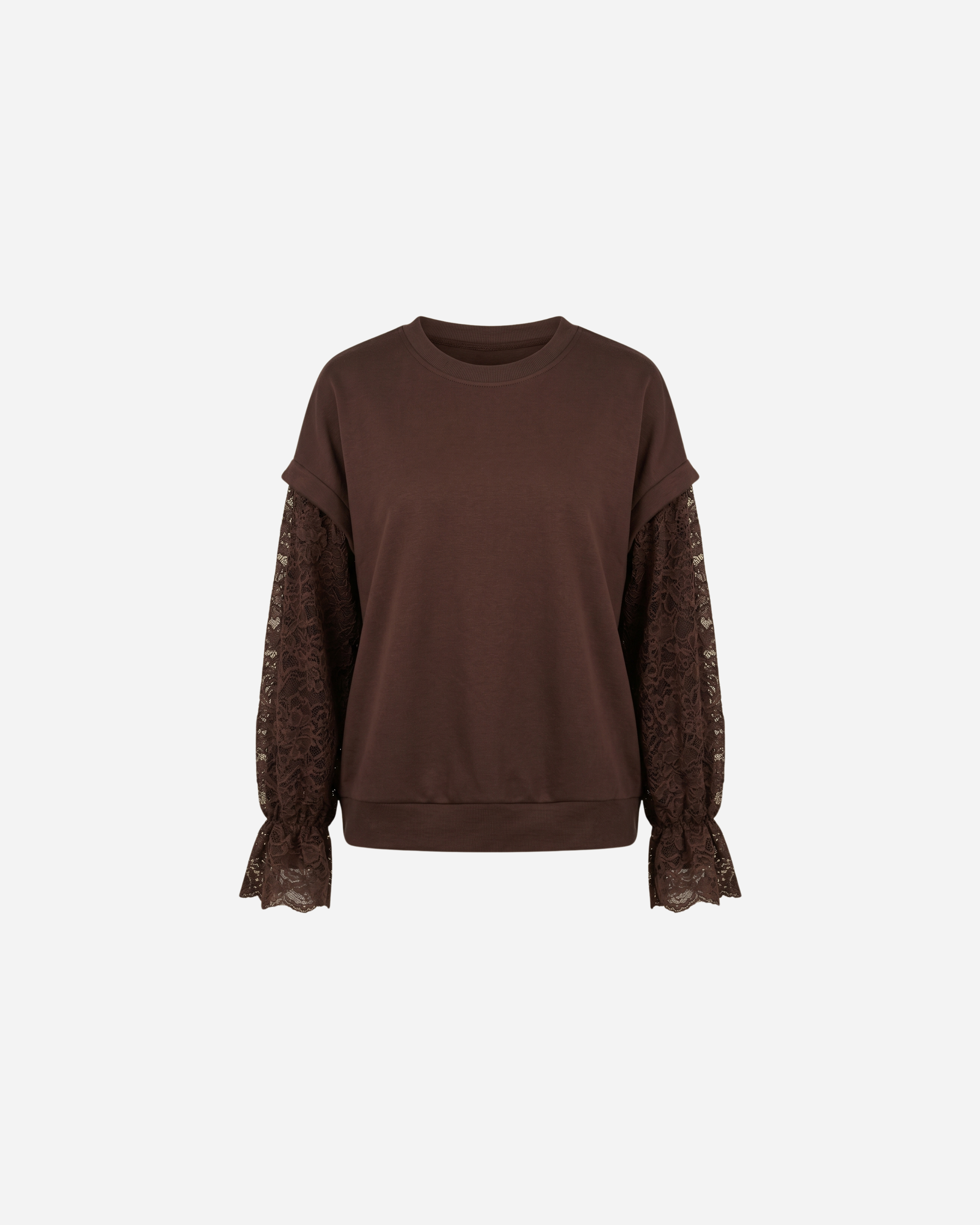 SWEATER MET LACE MOUW ESPRESSO