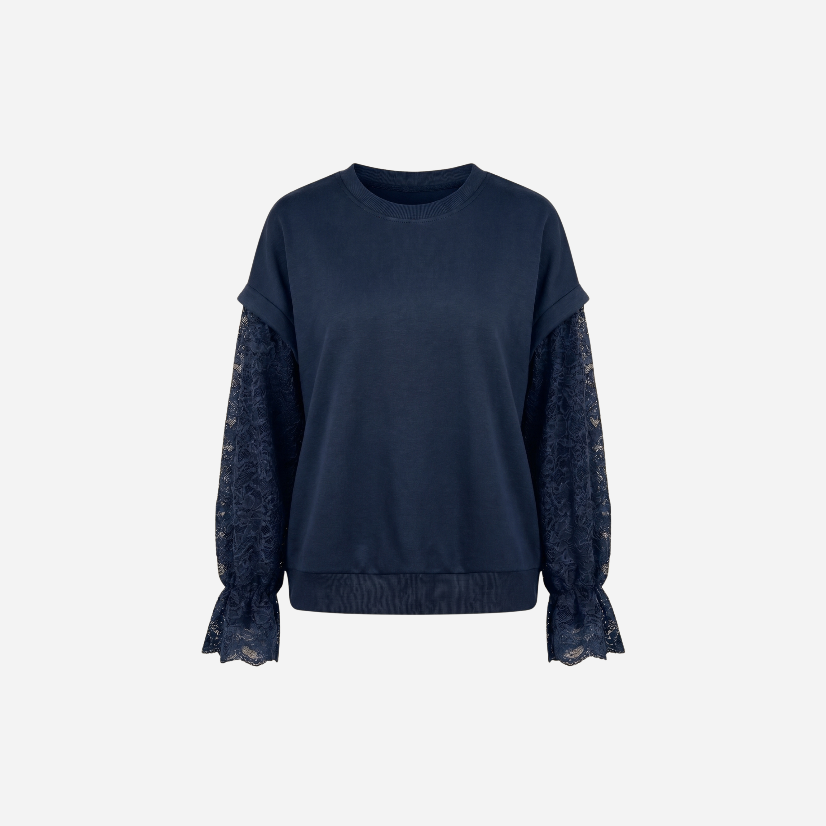 SWEATER MET LACE MOUW MARINE