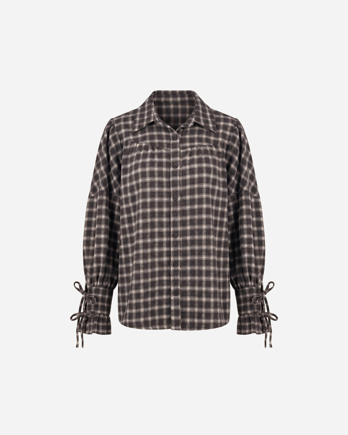 GERUITE BLOUSE MET TROMPETMOUWEN ZWART