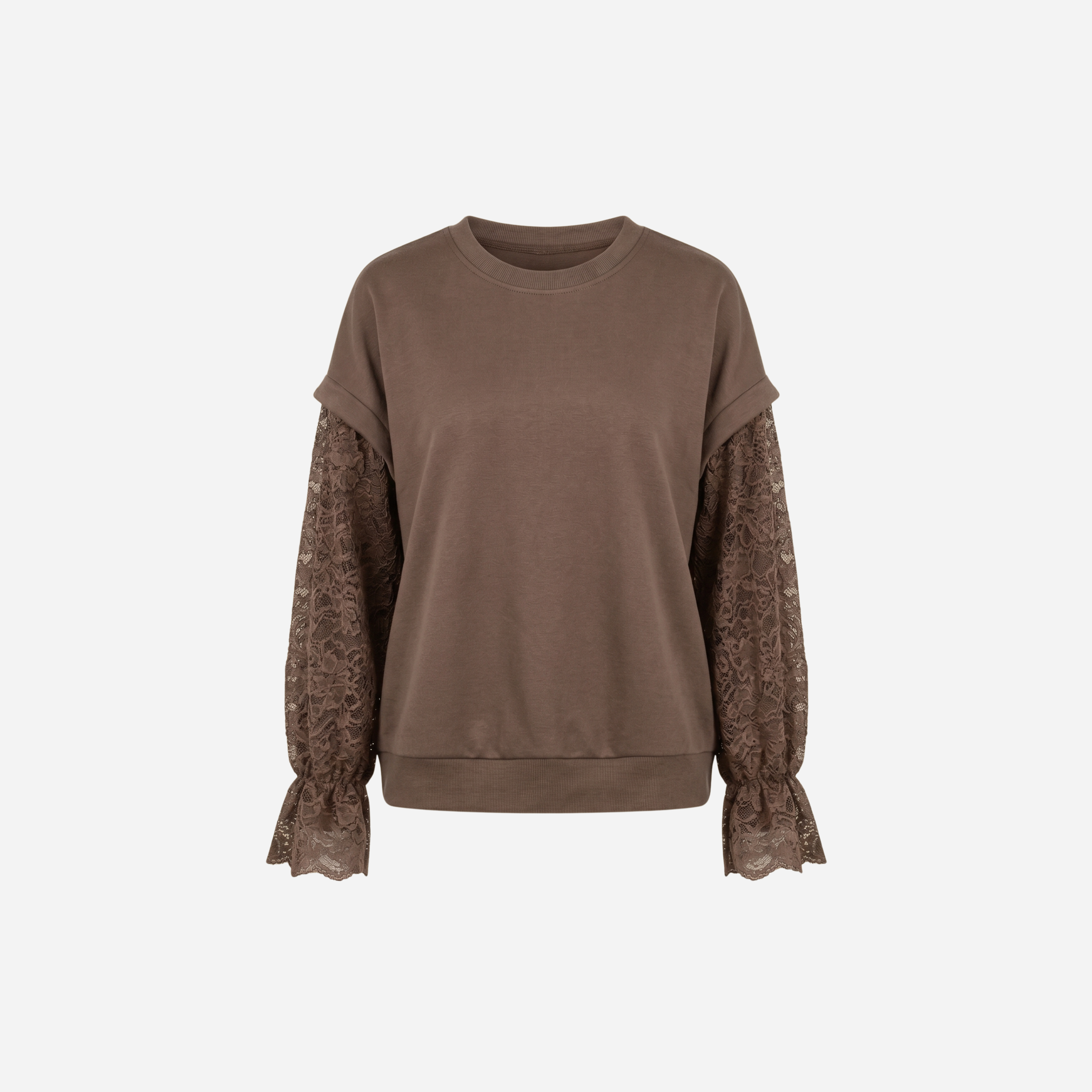 SWEATER MET LACE MOUW TAUPE