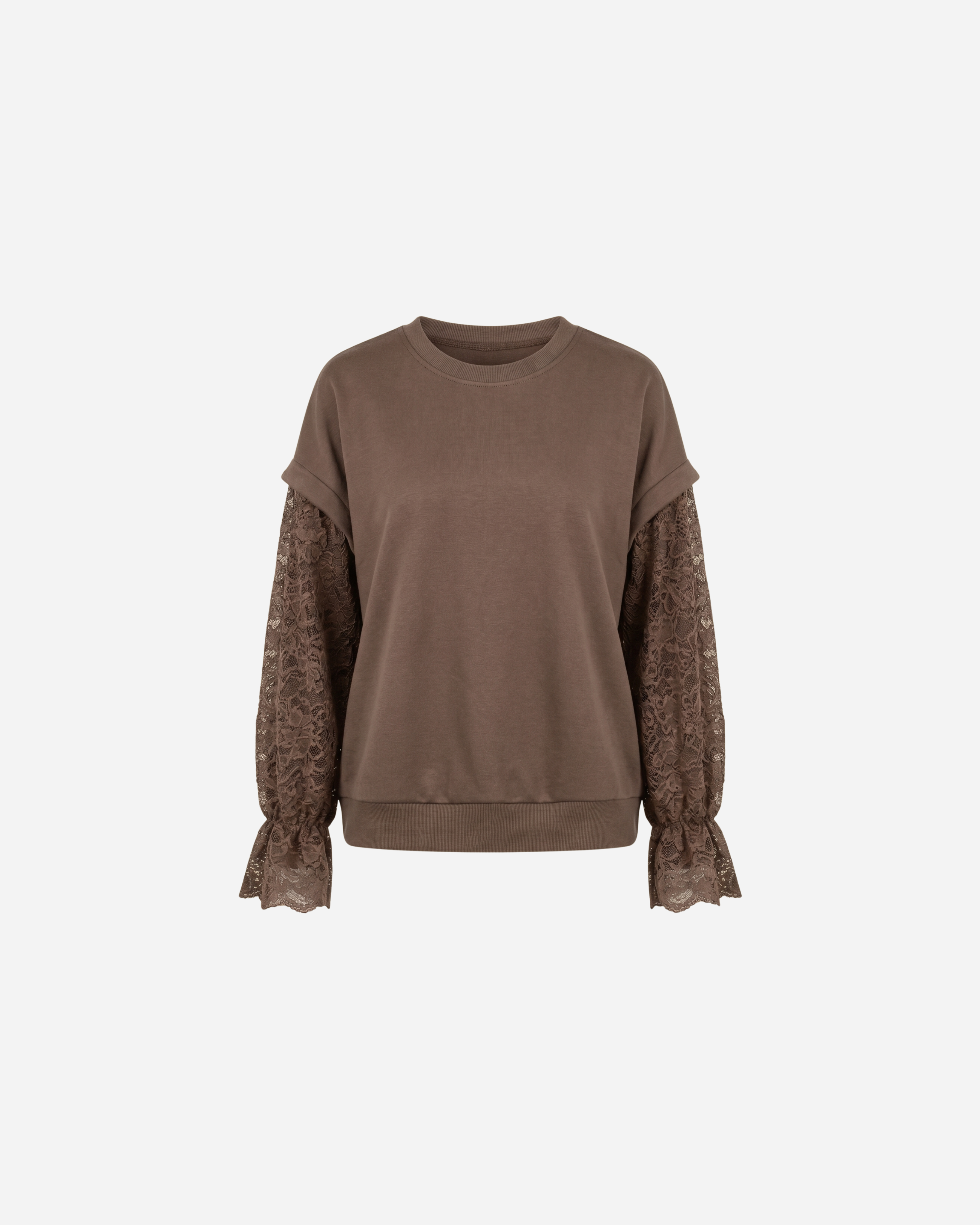 SWEATER MET LACE MOUW TAUPE