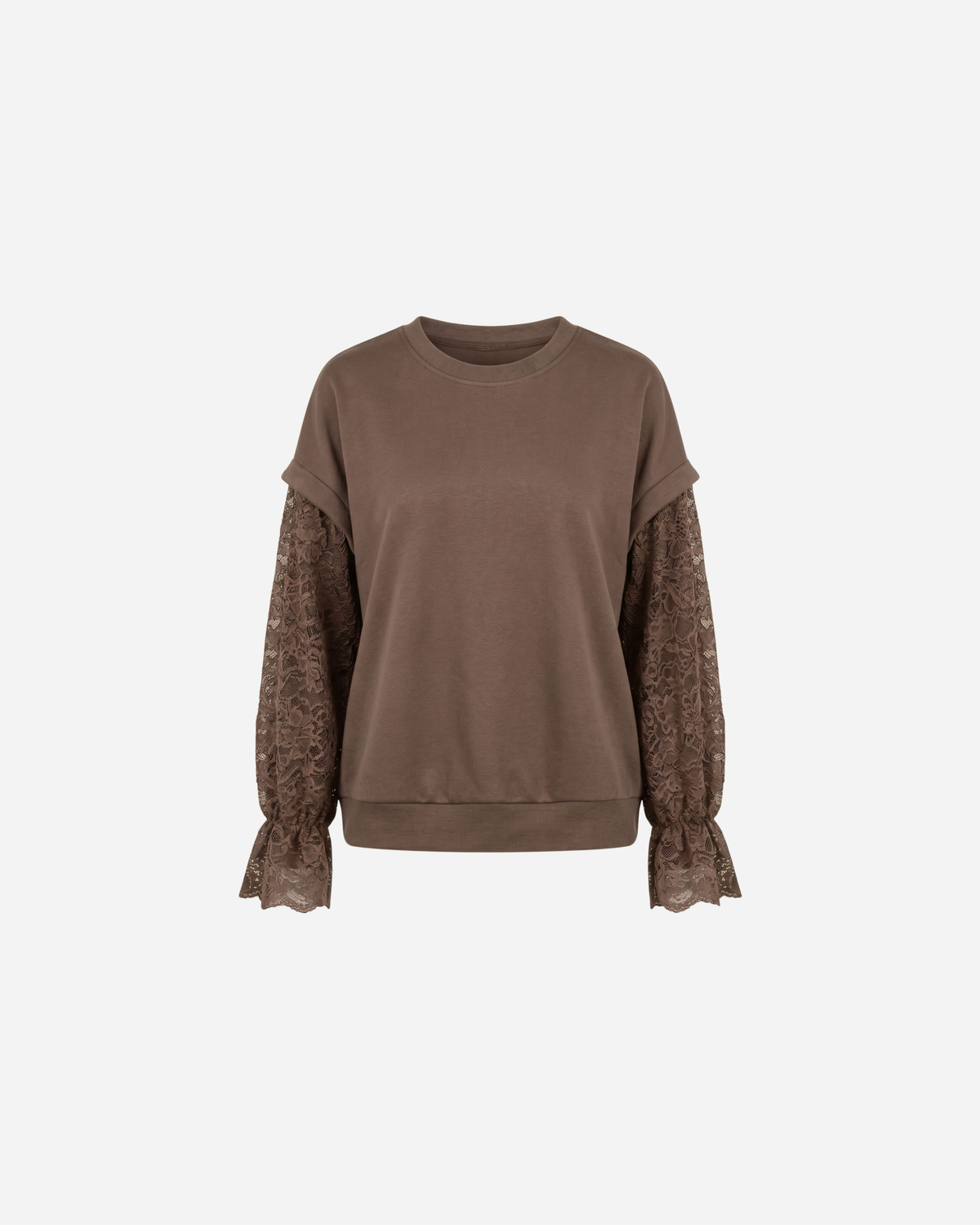 SWEATER MET LACE MOUW TAUPE