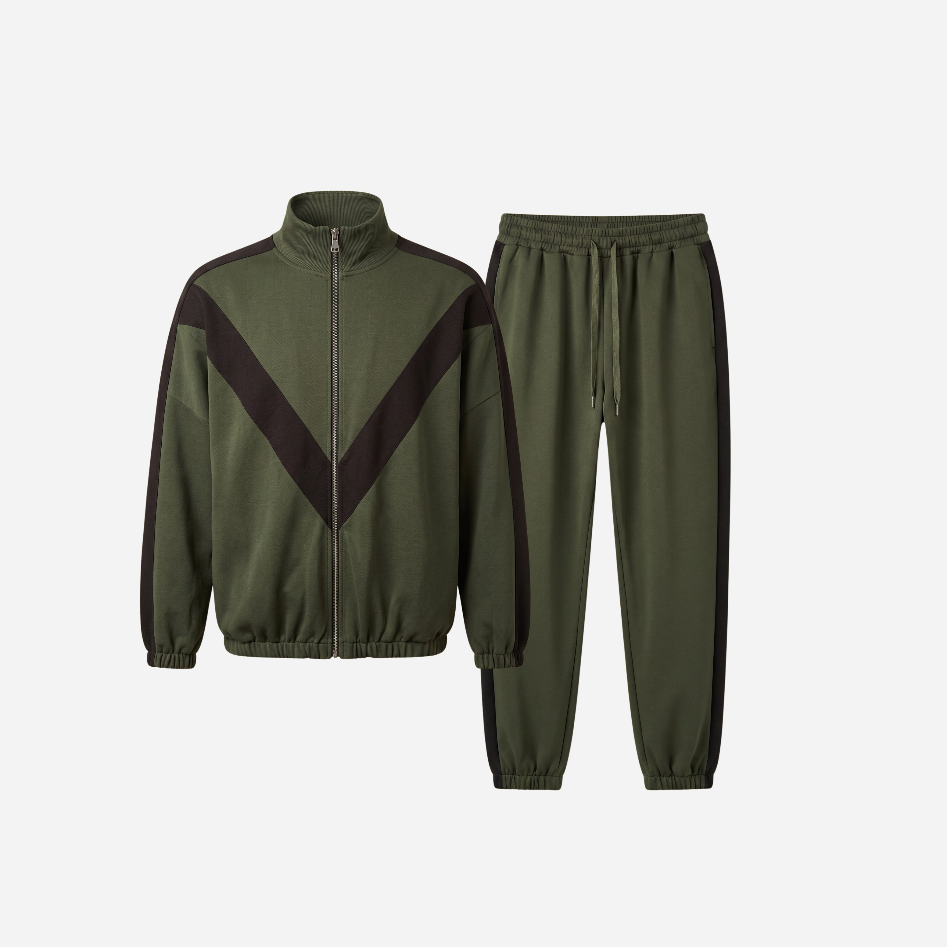 BREDE STREEP JOGGER SET ARMY