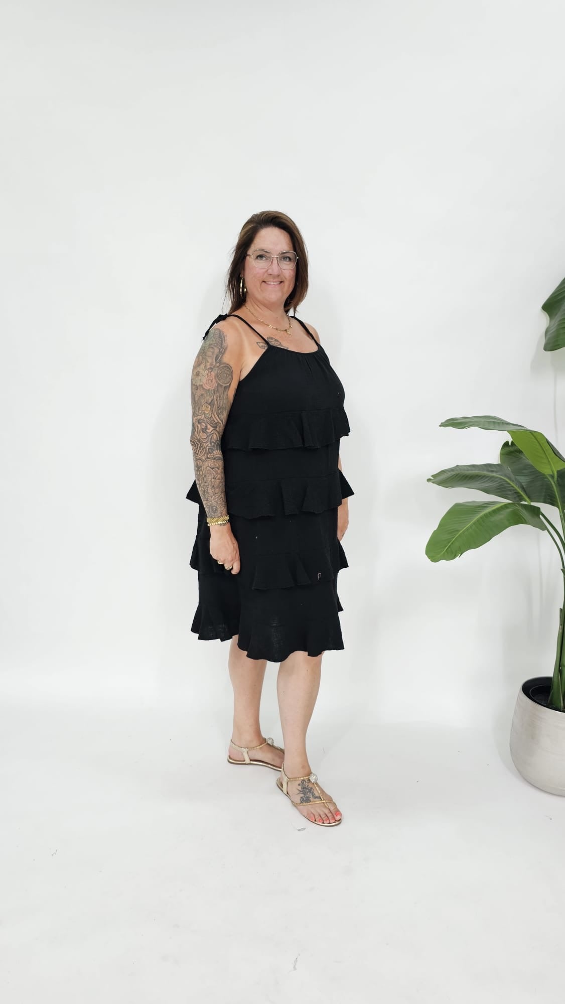 KATOENEN MOUSSELINE LAAGJES JURK
