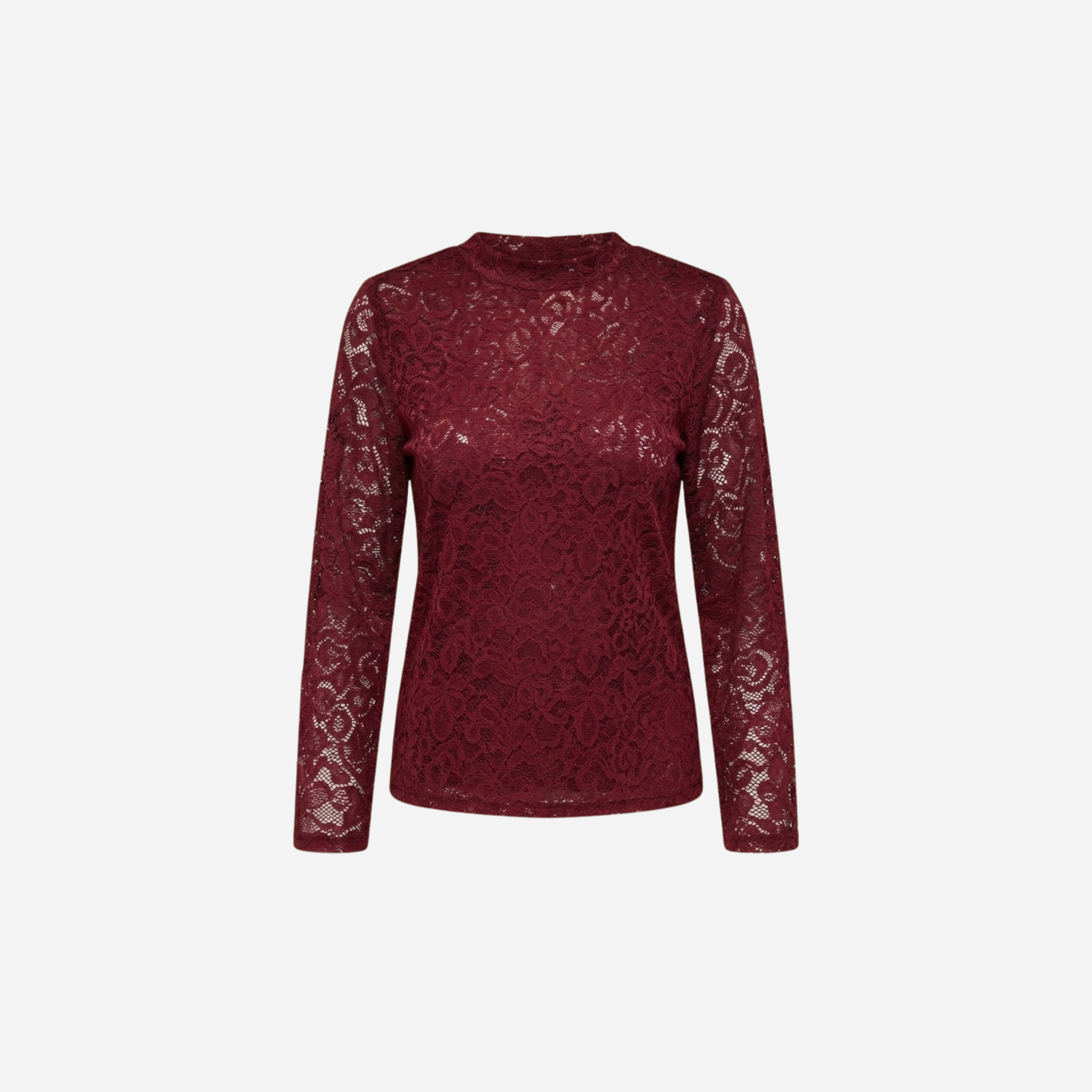 LACE TOP MET TROMPET MOUW BORDEAUX