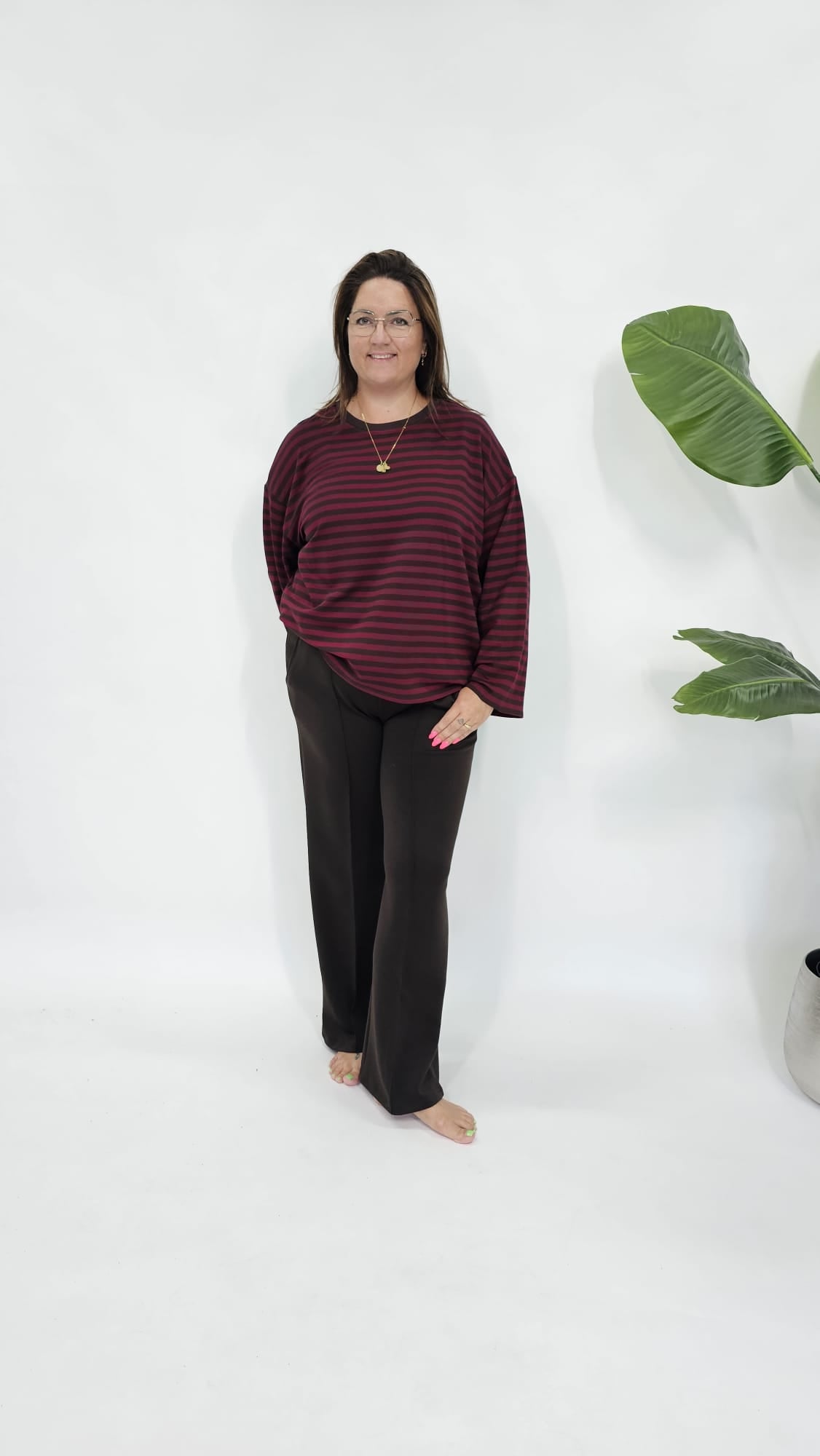 STREEP SHIRT LONGSLEEVE BORDEAUX/ESPRESSO