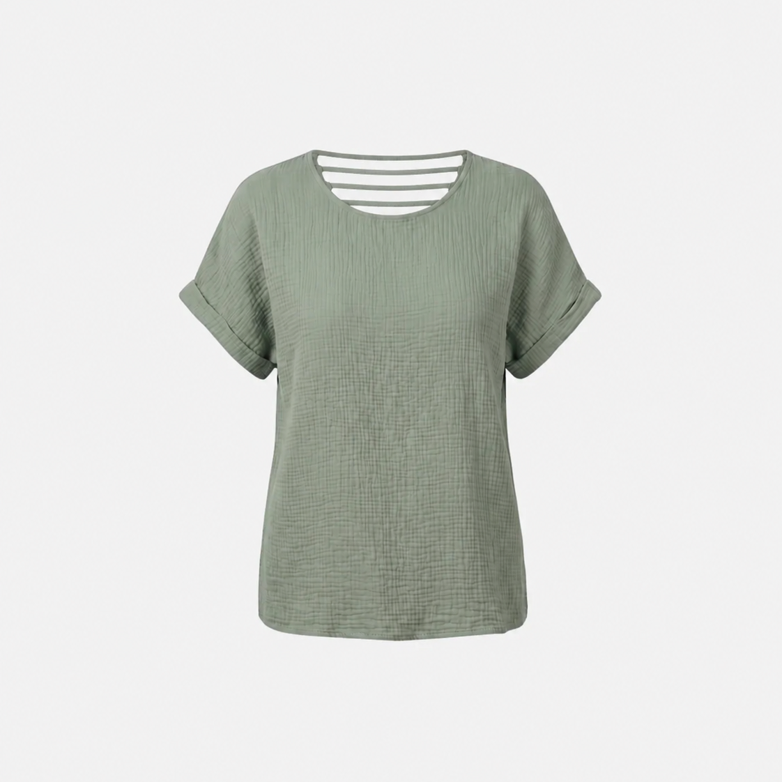 KATOENEN MOUSSELINE TOP ARMY