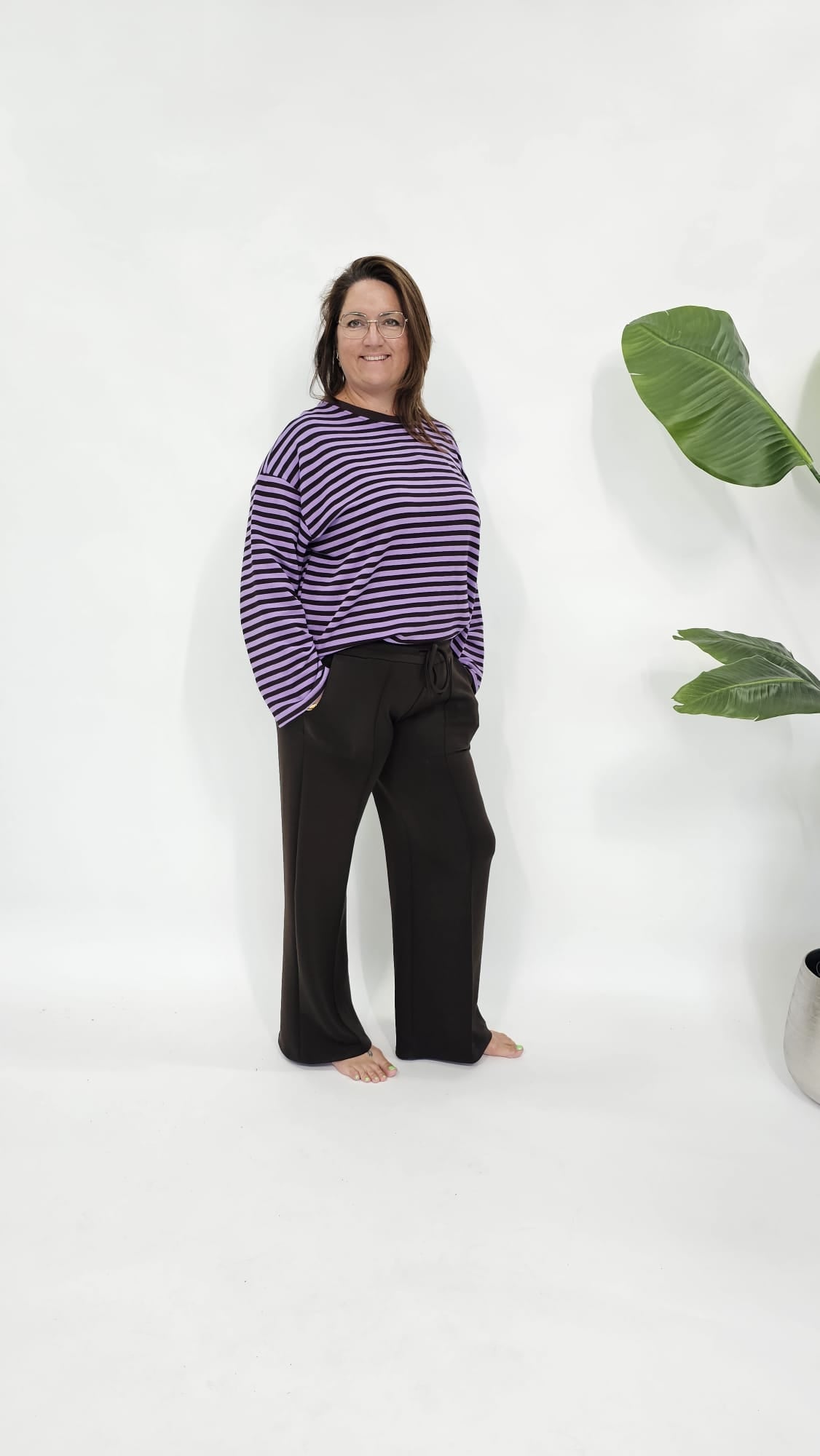 STREEP SHIRT LONGSLEEVE PAARS/ESPRESSO