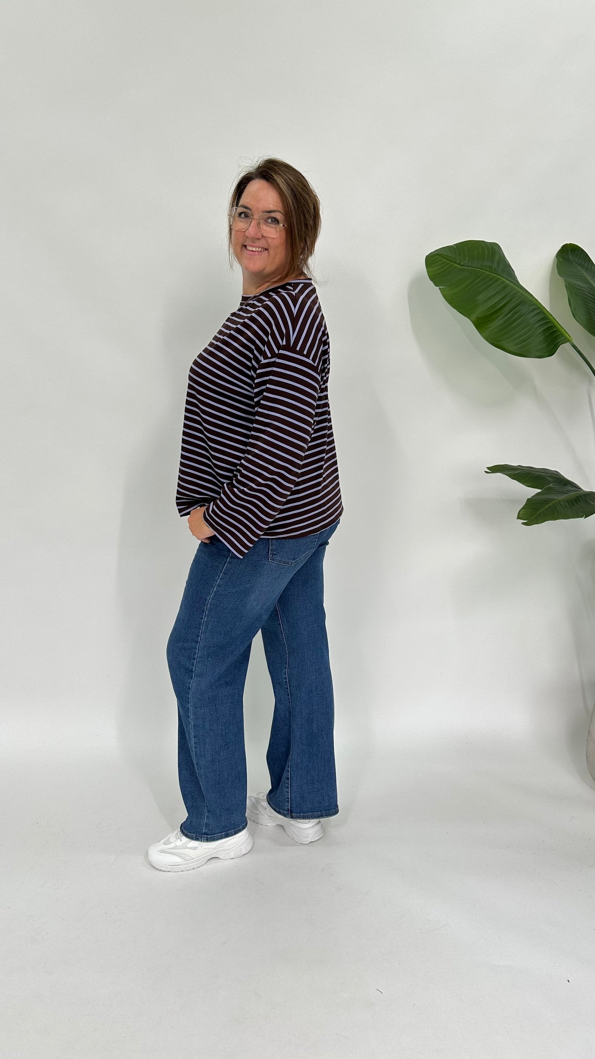 DUO STREEP TOP ESPRESSO/BLAUW