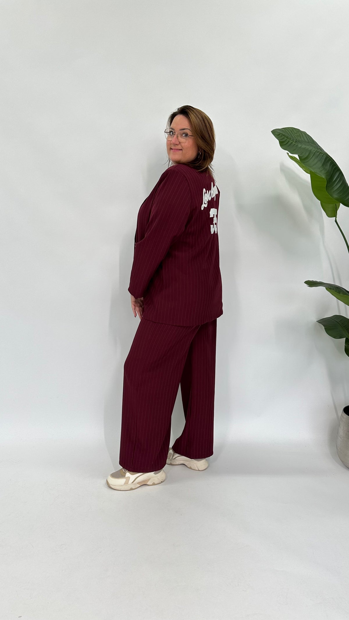KRIJTSTREEP PANTALON BURGUNDY