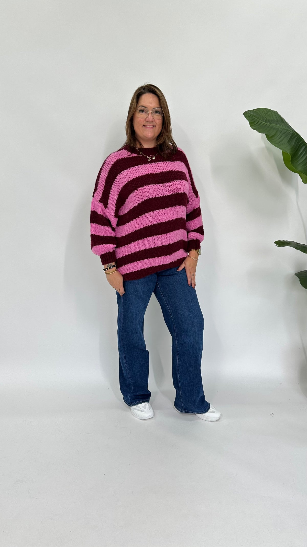 STREEP KNIT BURGUNDY/ROZE