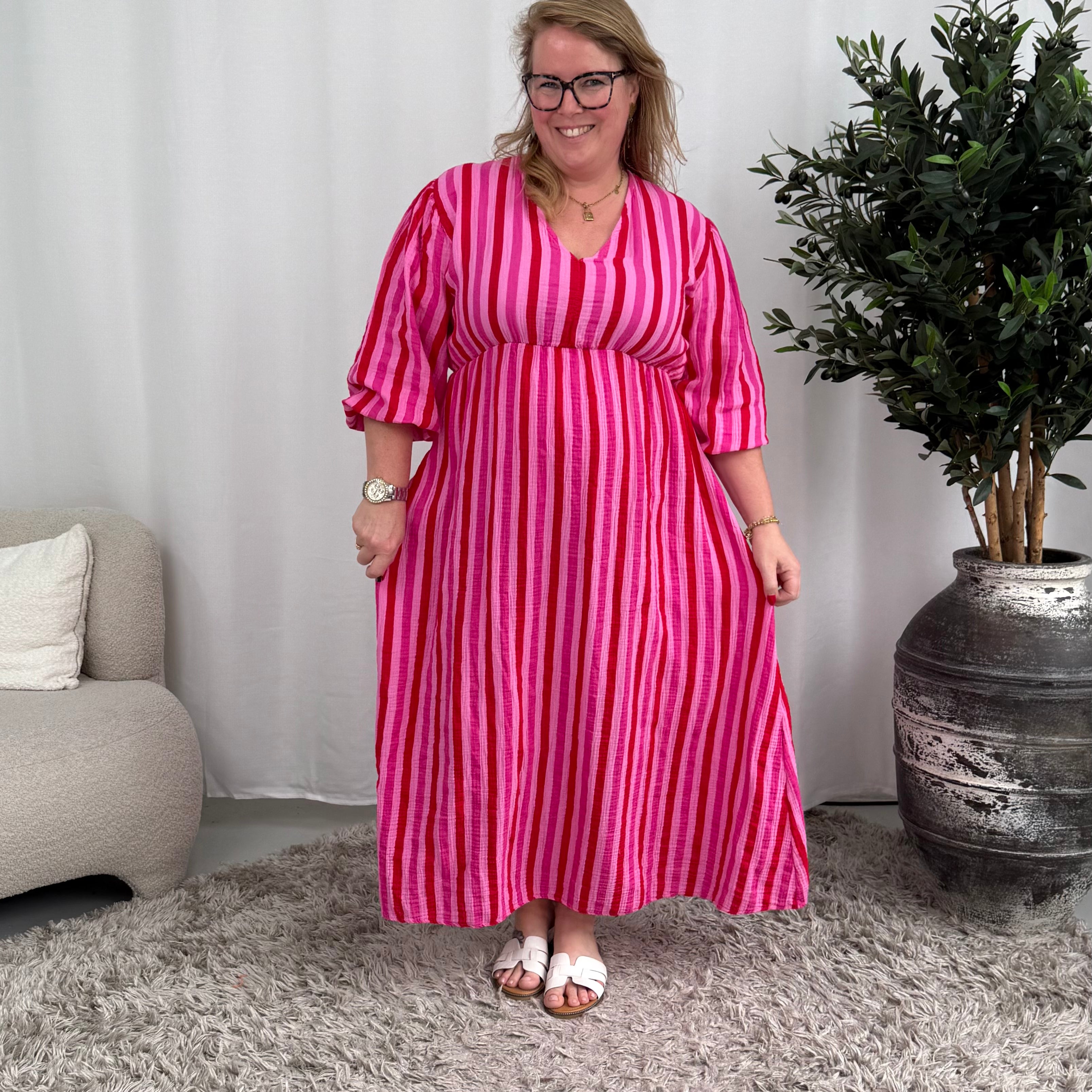 KATOENEN MAXI JURK STREEP - 2089