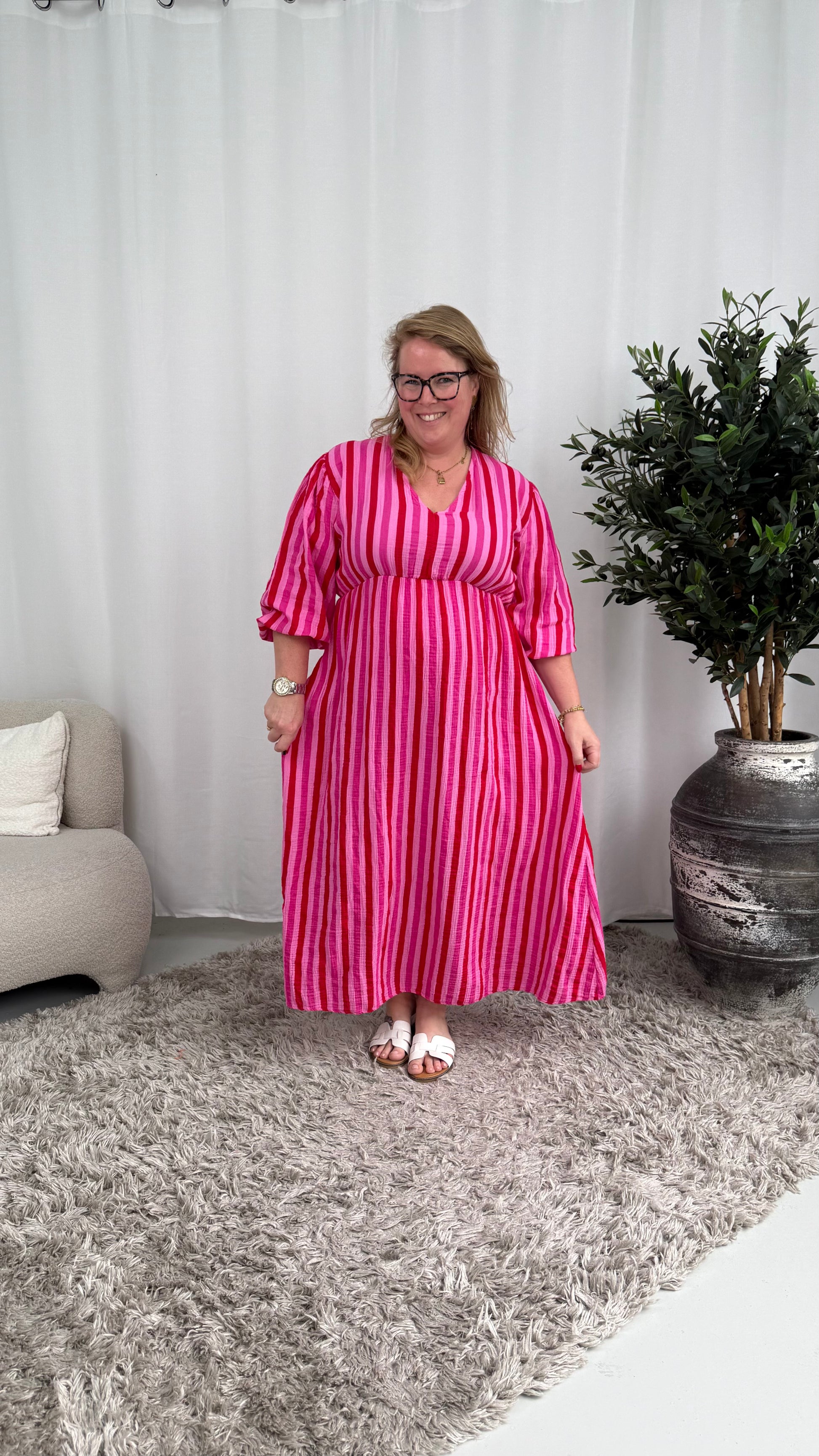 KATOENEN MAXI JURK STREEP - 2089