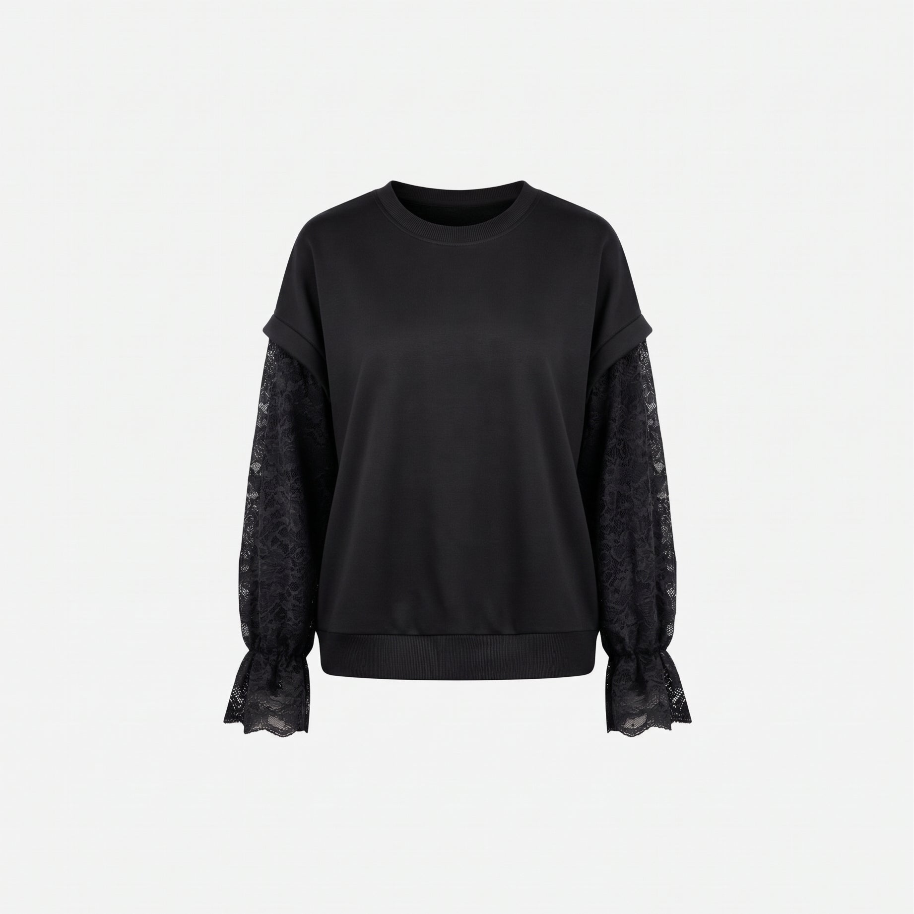 SWEATER MET LACE MOUW ZWART