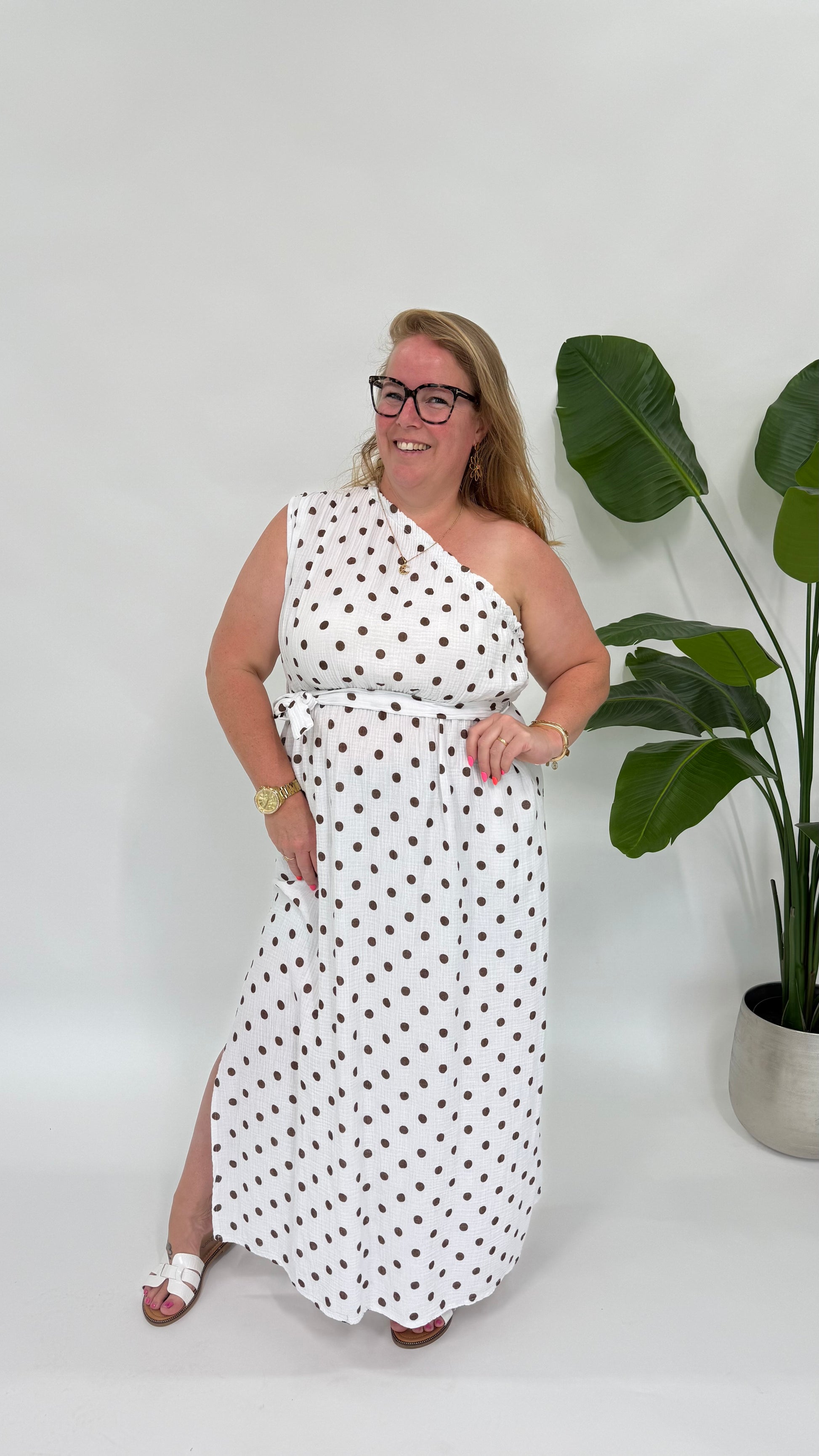 MOUSSELINE ONE SHOULDER DOTS - 2147