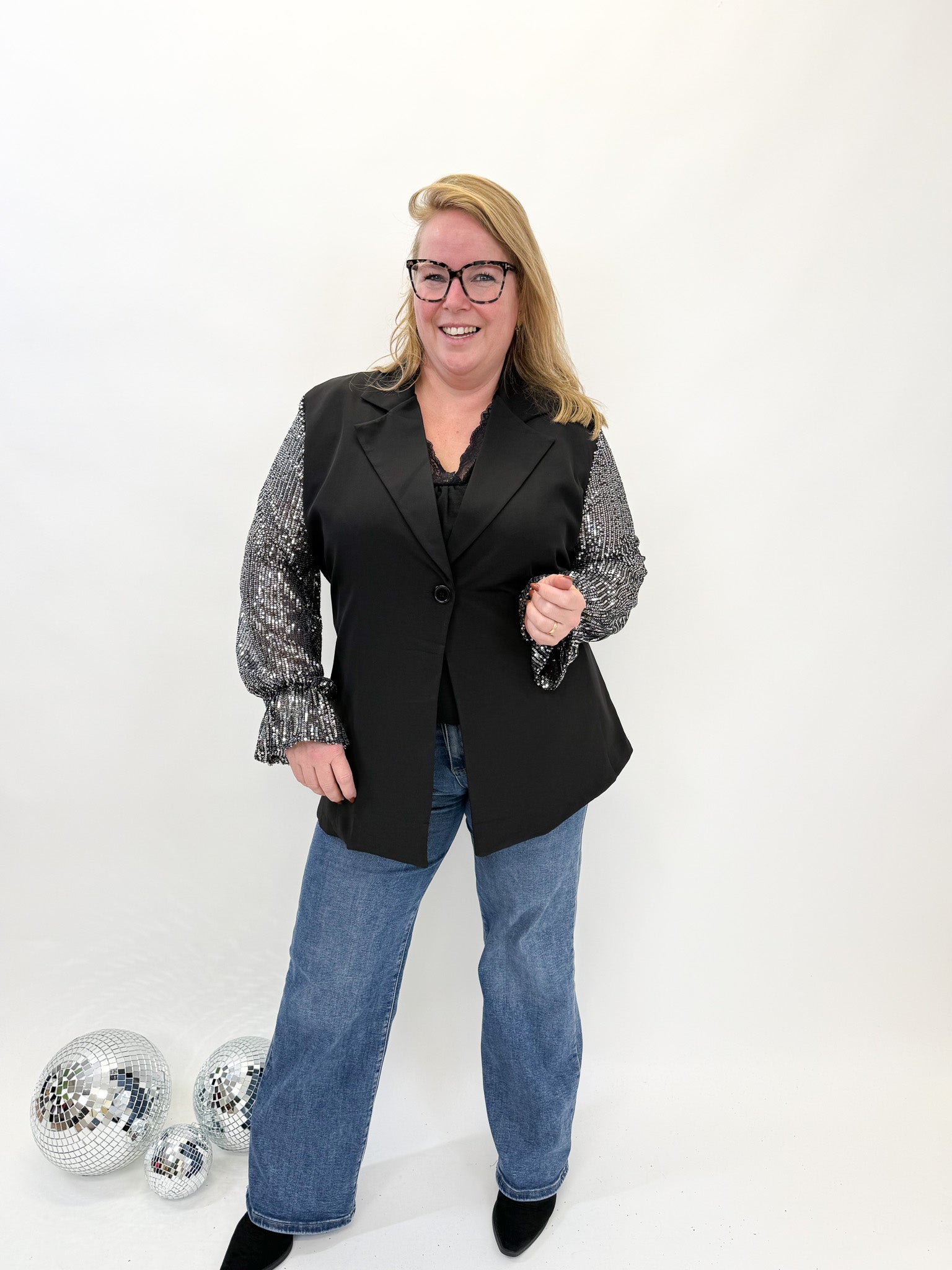 BLAZER MET GLITTER MOUW -1876