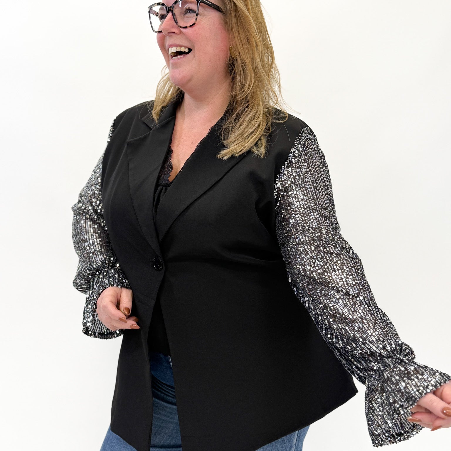 BLAZER MET GLITTER MOUW -1876