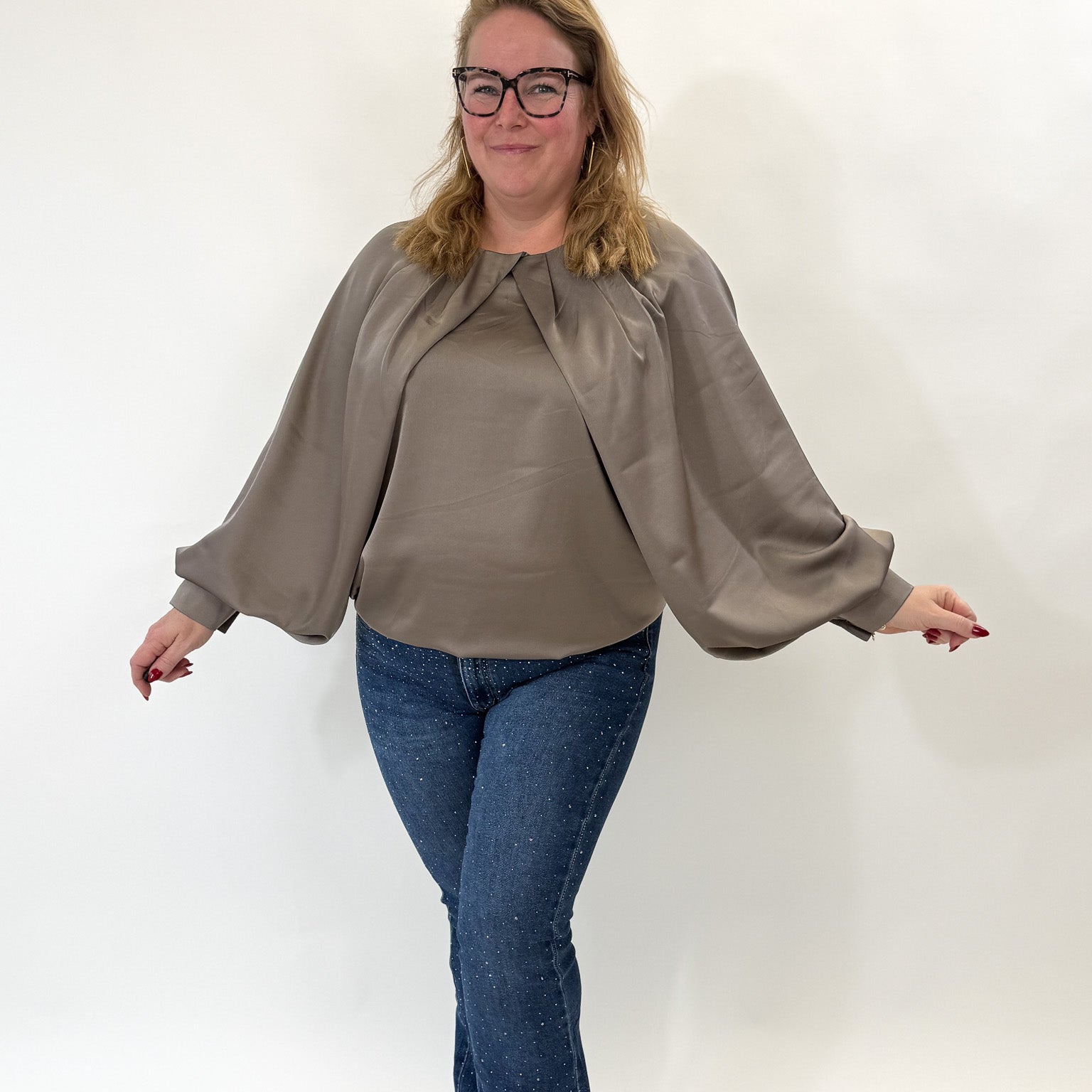 SATIN HOGE HALS TOP - 1817