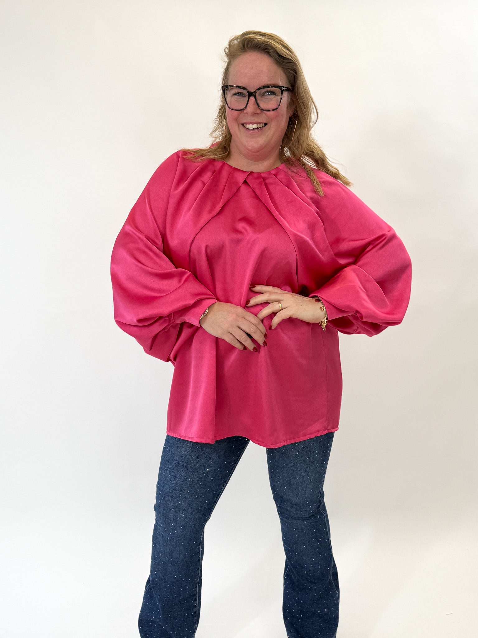 SATIN HOGE HALS TOP - 1817