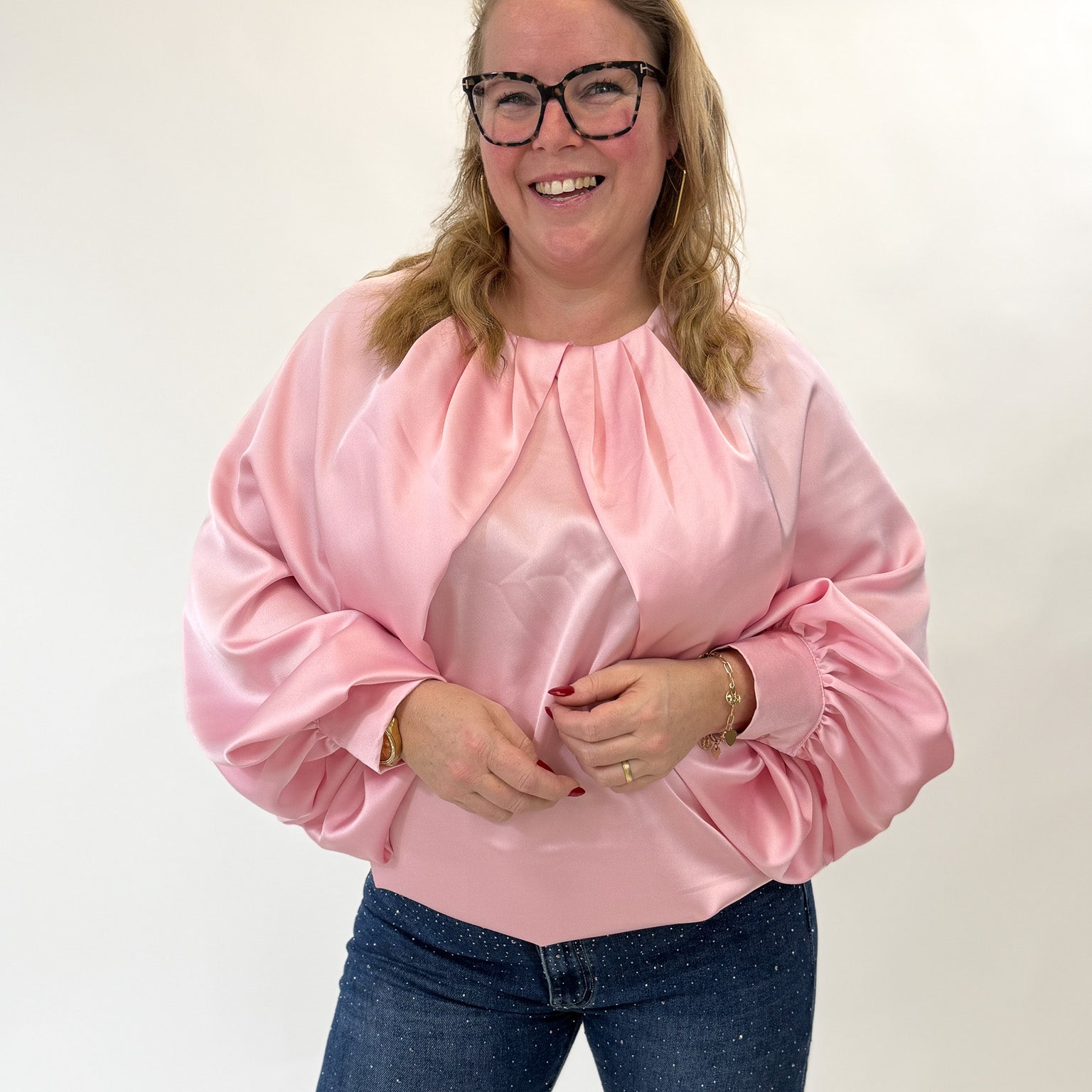 SATIN HOGE HALS TOP - 1817